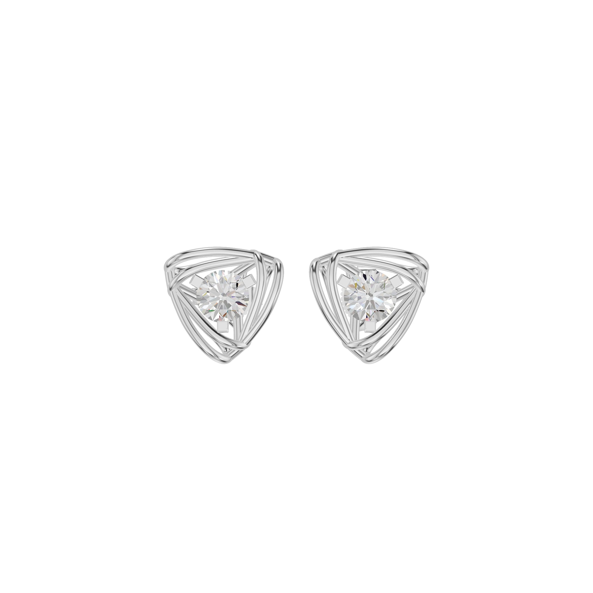 Double Tri Curve Diamond Stud Earrings 18 KT / White Gold