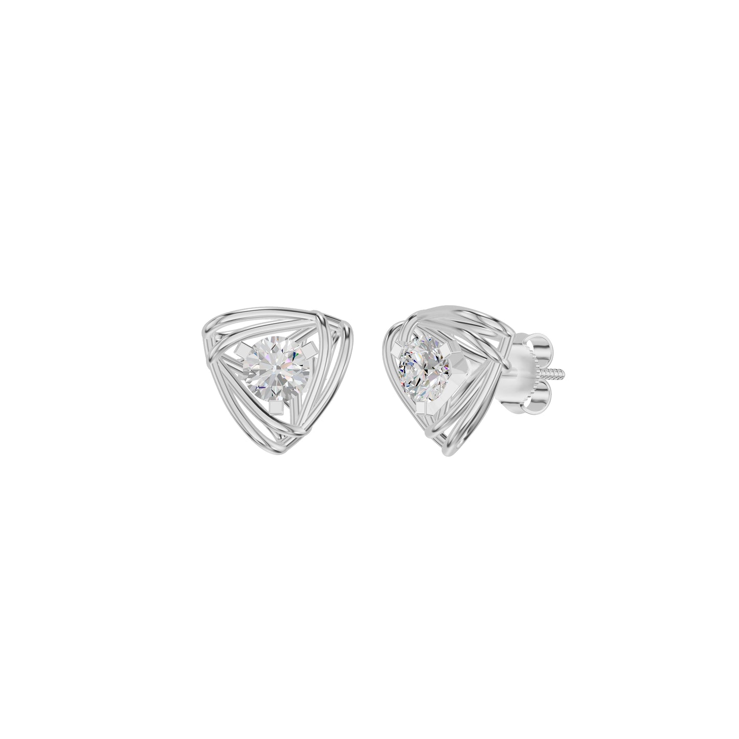 Double Tri Curve Diamond Stud Earrings 18 KT / White Gold
