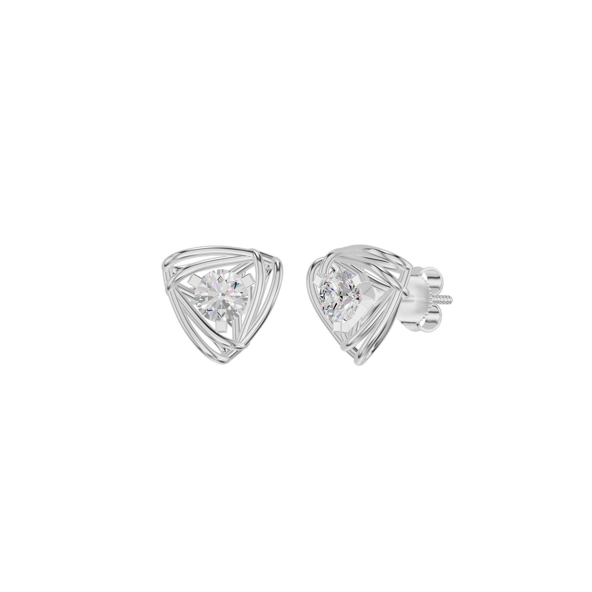 Double Tri Curve Diamond Stud Earrings 18 KT / White Gold