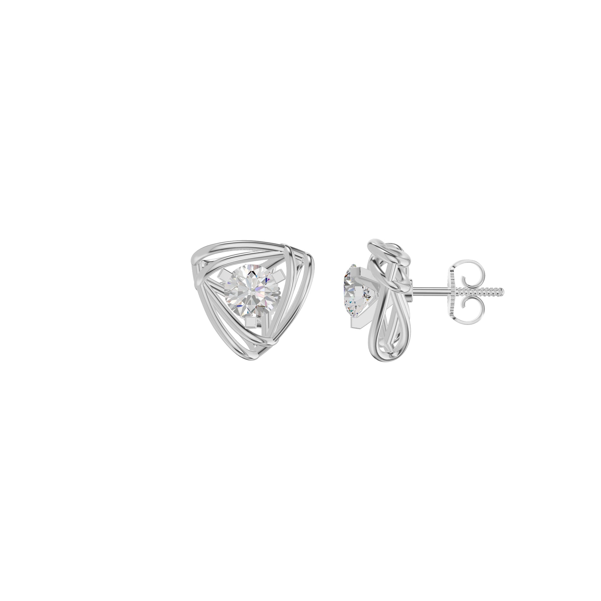 Double Tri Curve Diamond Stud Earrings 18 KT / White Gold
