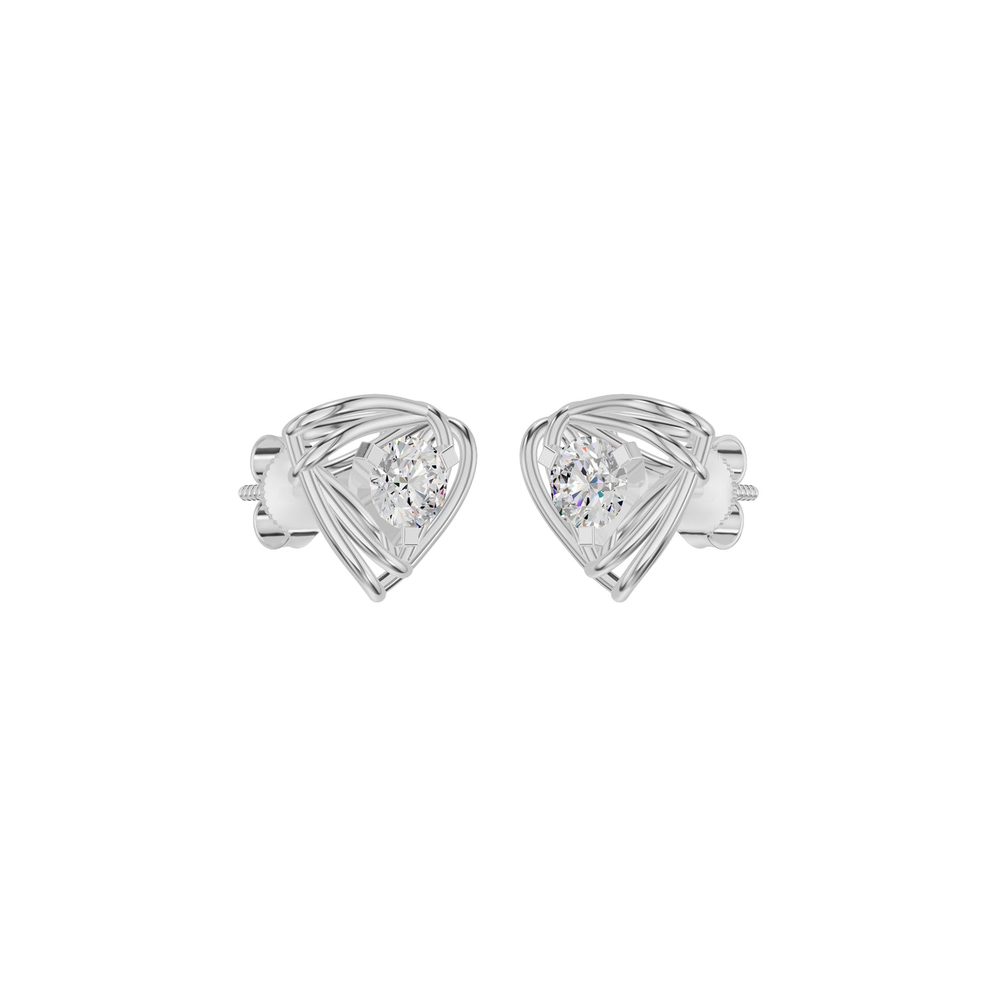 Double Tri Curve Diamond Stud Earrings 18 KT / White Gold