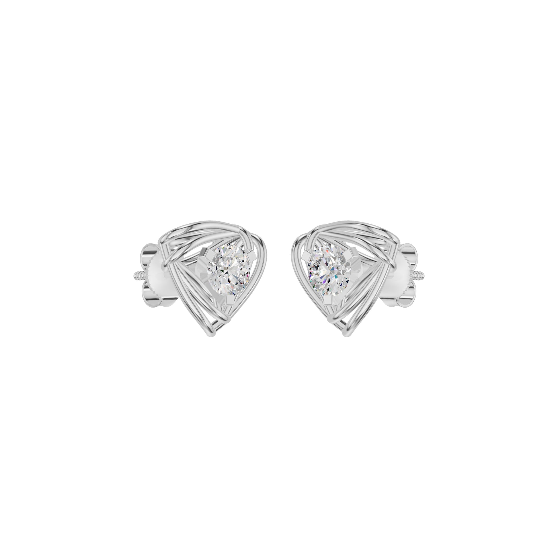 Double Tri Curve Diamond Stud Earrings 18 KT / White Gold