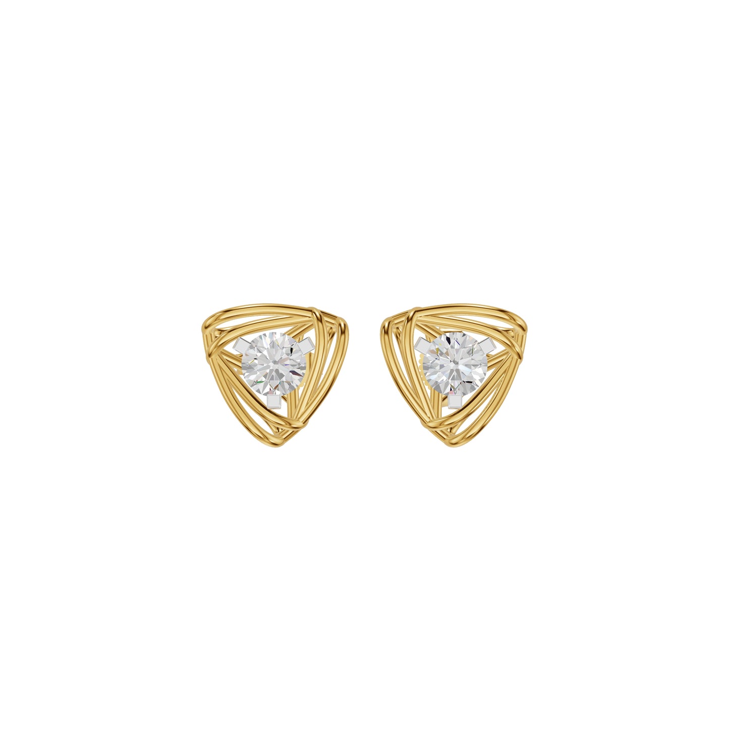 Double Tri Curve Diamond Stud Earrings 18 KT / Yellow Gold
