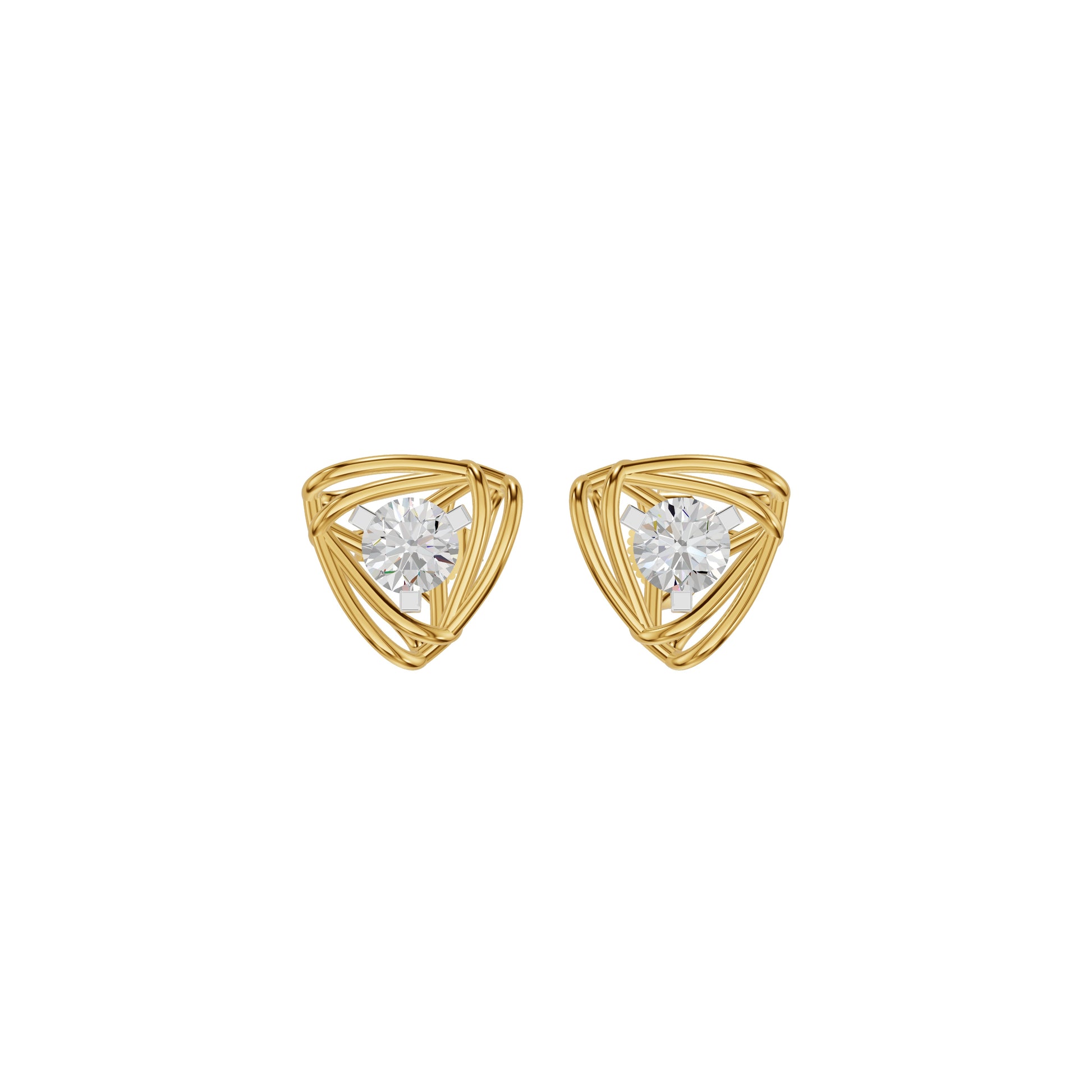 Double Tri Curve Diamond Stud Earrings 18 KT / Yellow Gold