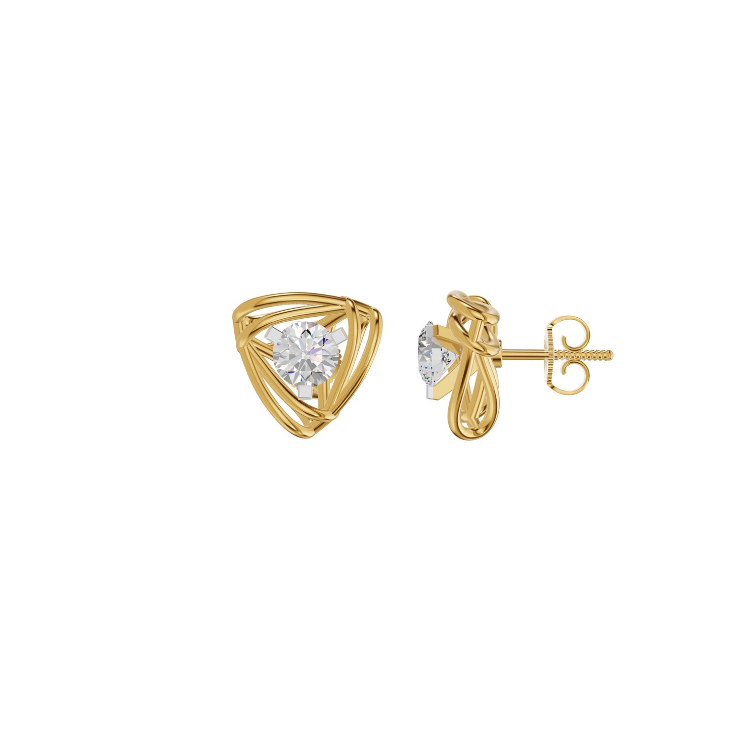 Double Tri Curve Diamond Stud Earrings 18 KT / Yellow Gold