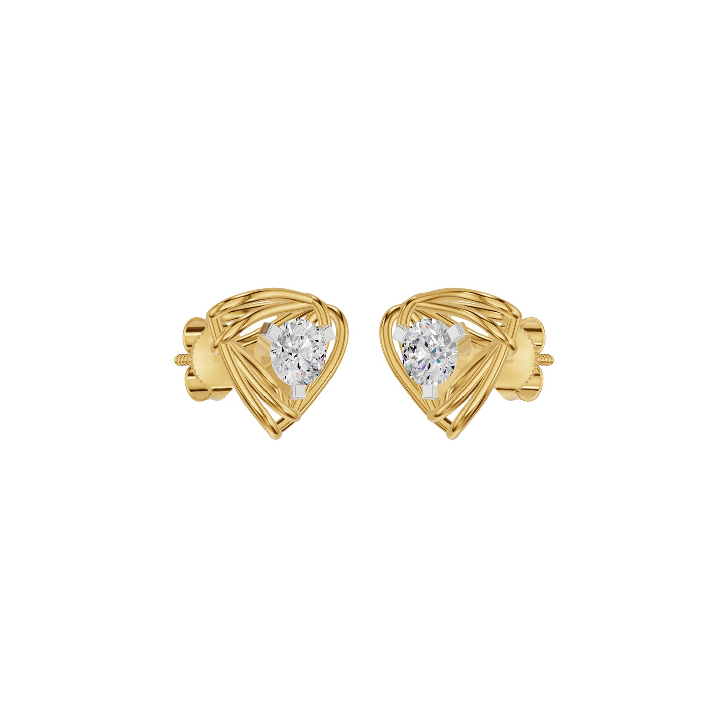 Double Tri Curve Diamond Stud Earrings 18 KT / Yellow Gold