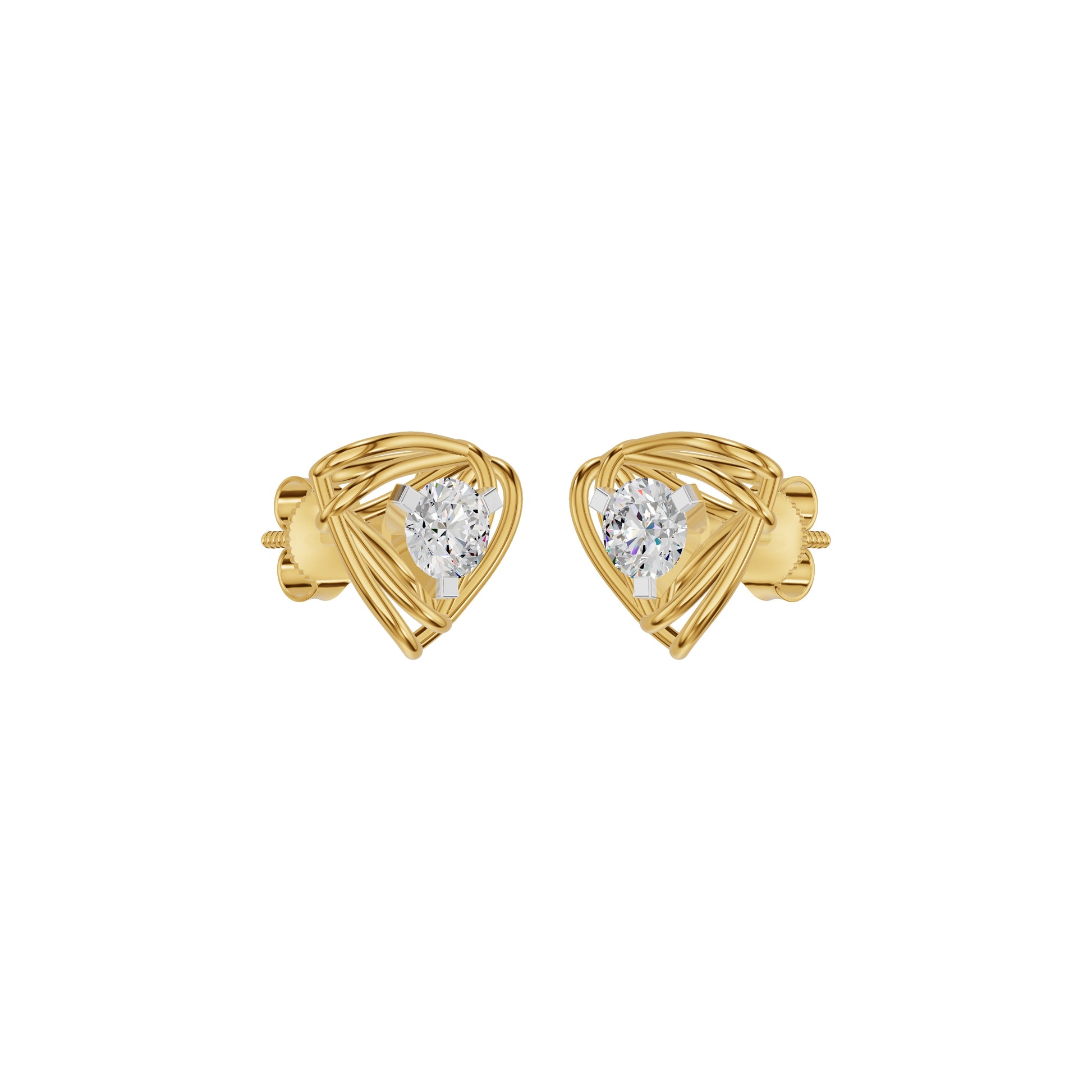 Double Tri Curve Diamond Stud Earrings 18 KT / Yellow Gold