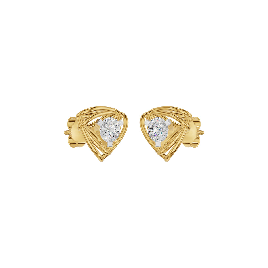 Double Tri Curve Diamond Stud Earrings 18 KT / Yellow Gold