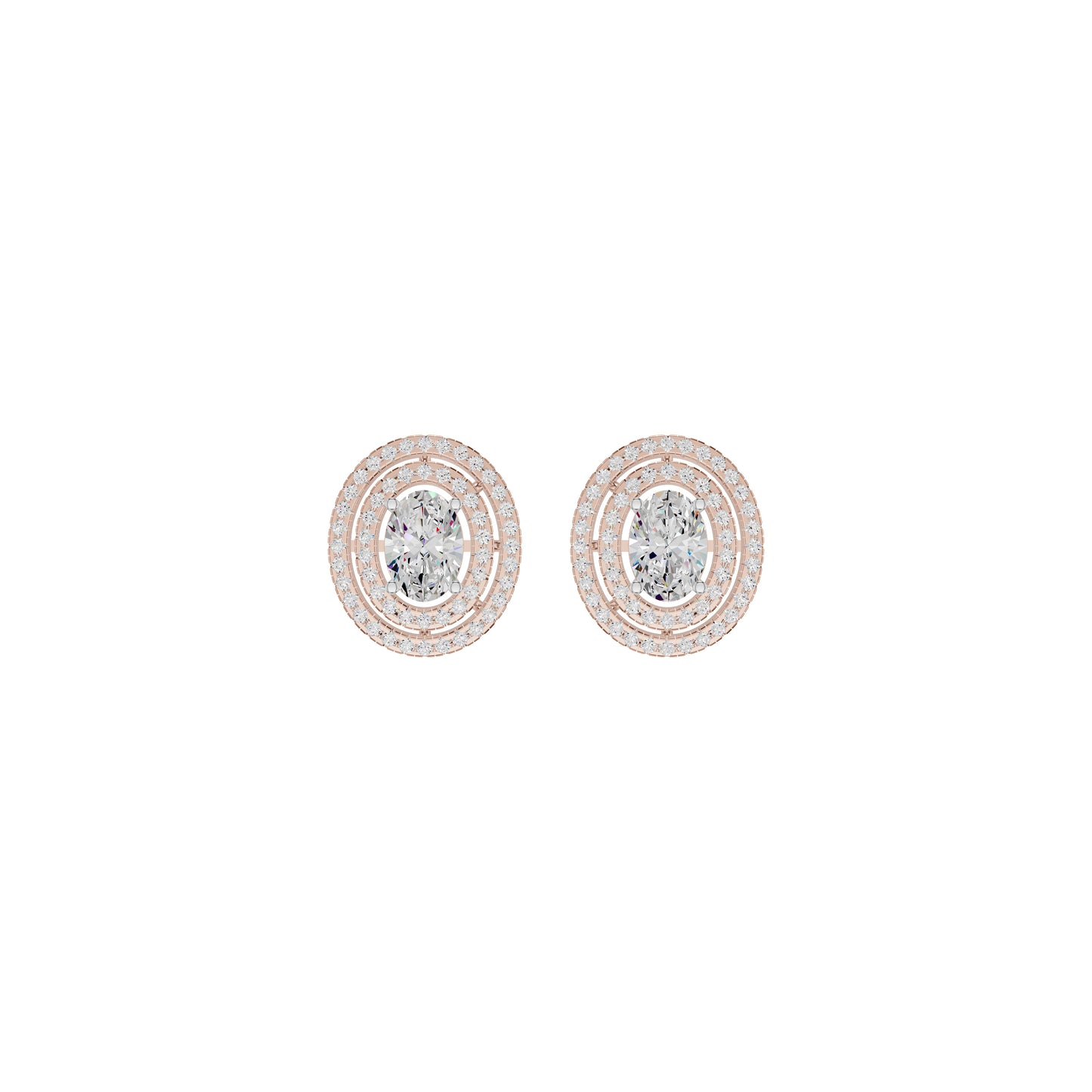 Sleek Oval Cut Halo Diamond Earrings 18 KT / Rose Gold