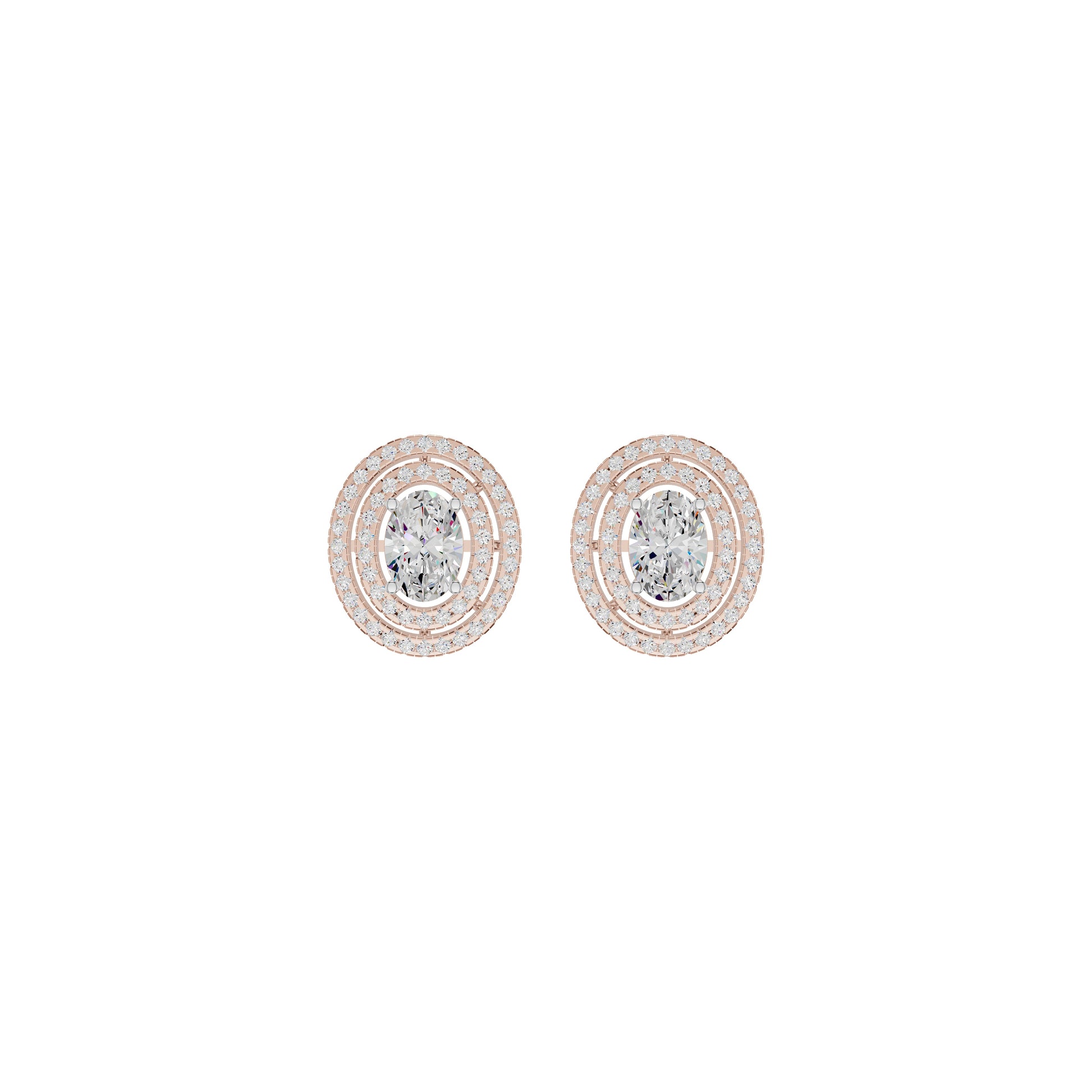 Sleek Oval Cut Halo Diamond Earrings 18 KT / Rose Gold