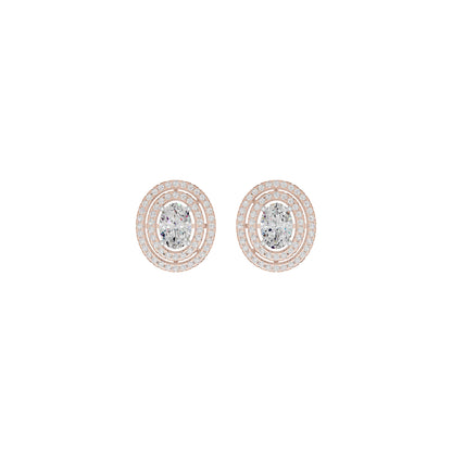 Sleek Oval Cut Halo Diamond Earrings 18 KT / Rose Gold