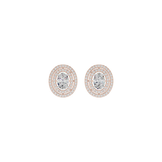 Sleek Oval Cut Halo Diamond Earrings 18 KT / Rose Gold