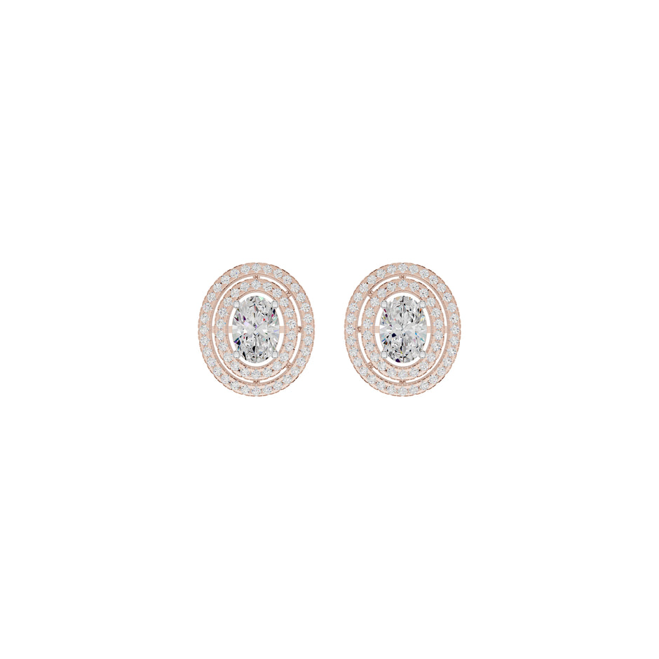 Sleek Oval Cut Halo Diamond Earrings 18 KT / Rose Gold