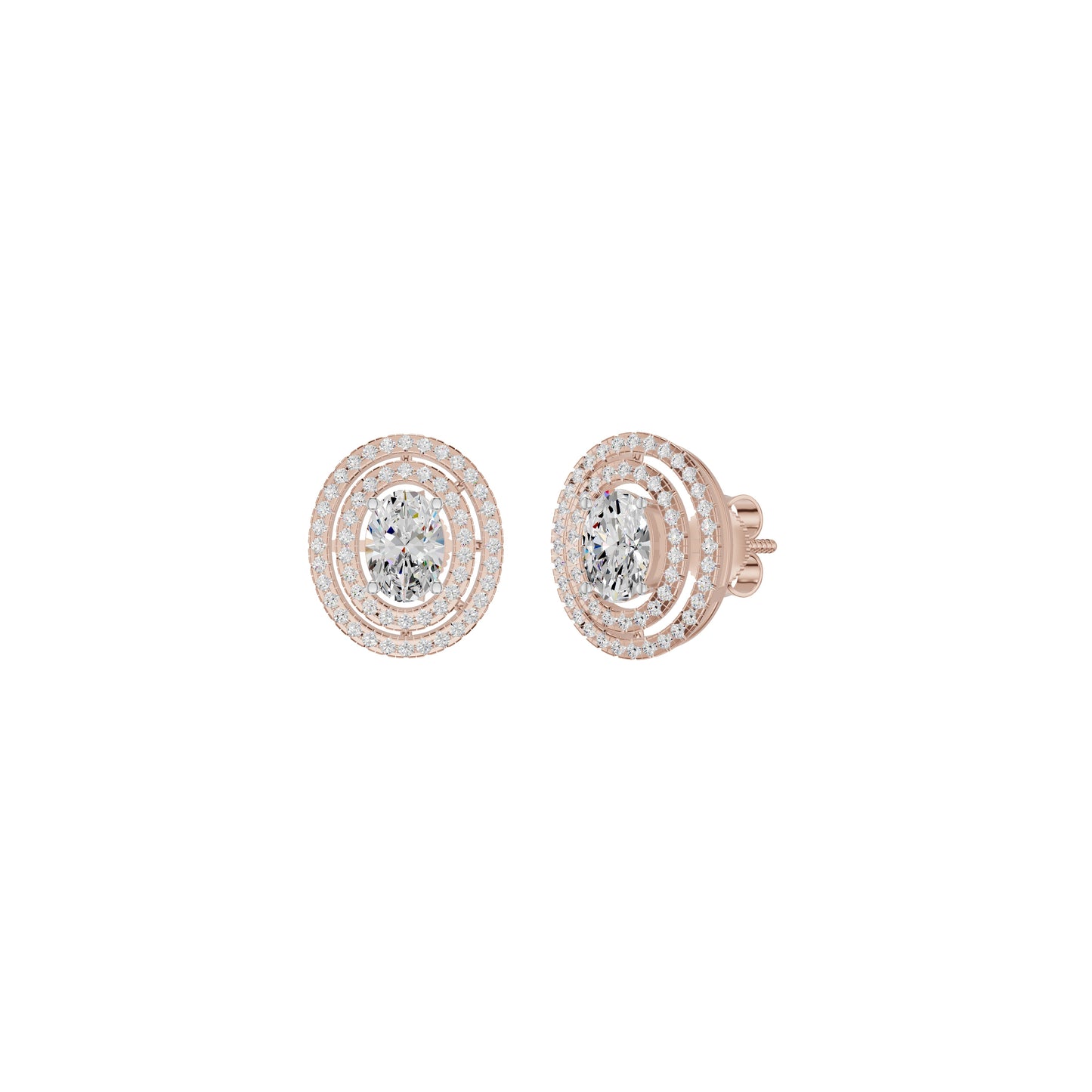 Sleek Oval Cut Halo Diamond Earrings 18 KT / Rose Gold