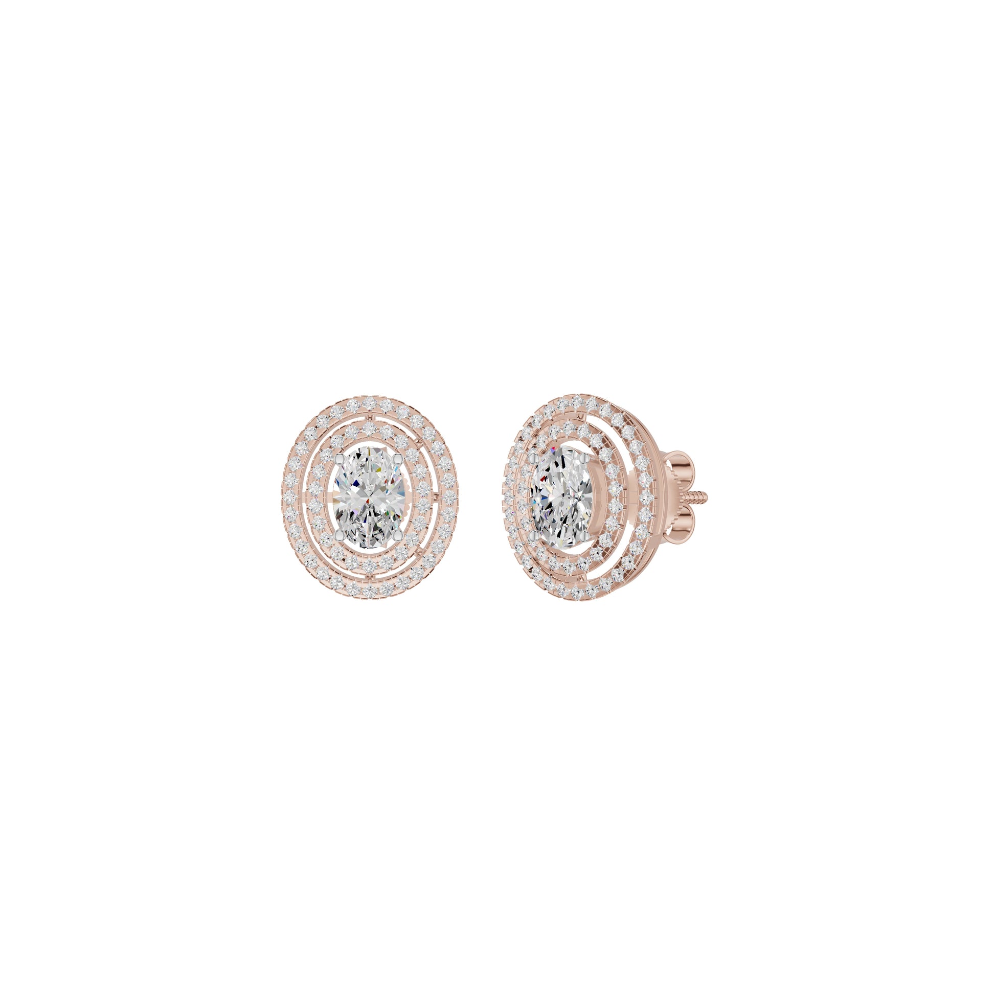 Sleek Oval Cut Halo Diamond Earrings 18 KT / Rose Gold