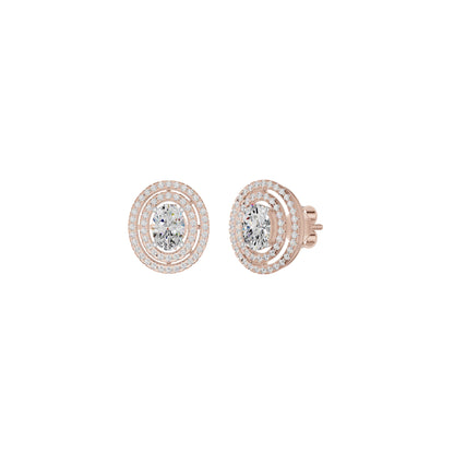 Sleek Oval Cut Halo Diamond Earrings 18 KT / Rose Gold