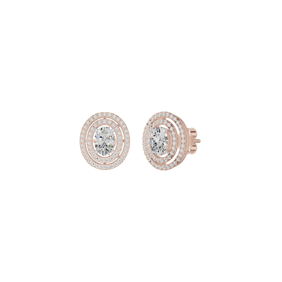 Sleek Oval Cut Halo Diamond Earrings 18 KT / Rose Gold