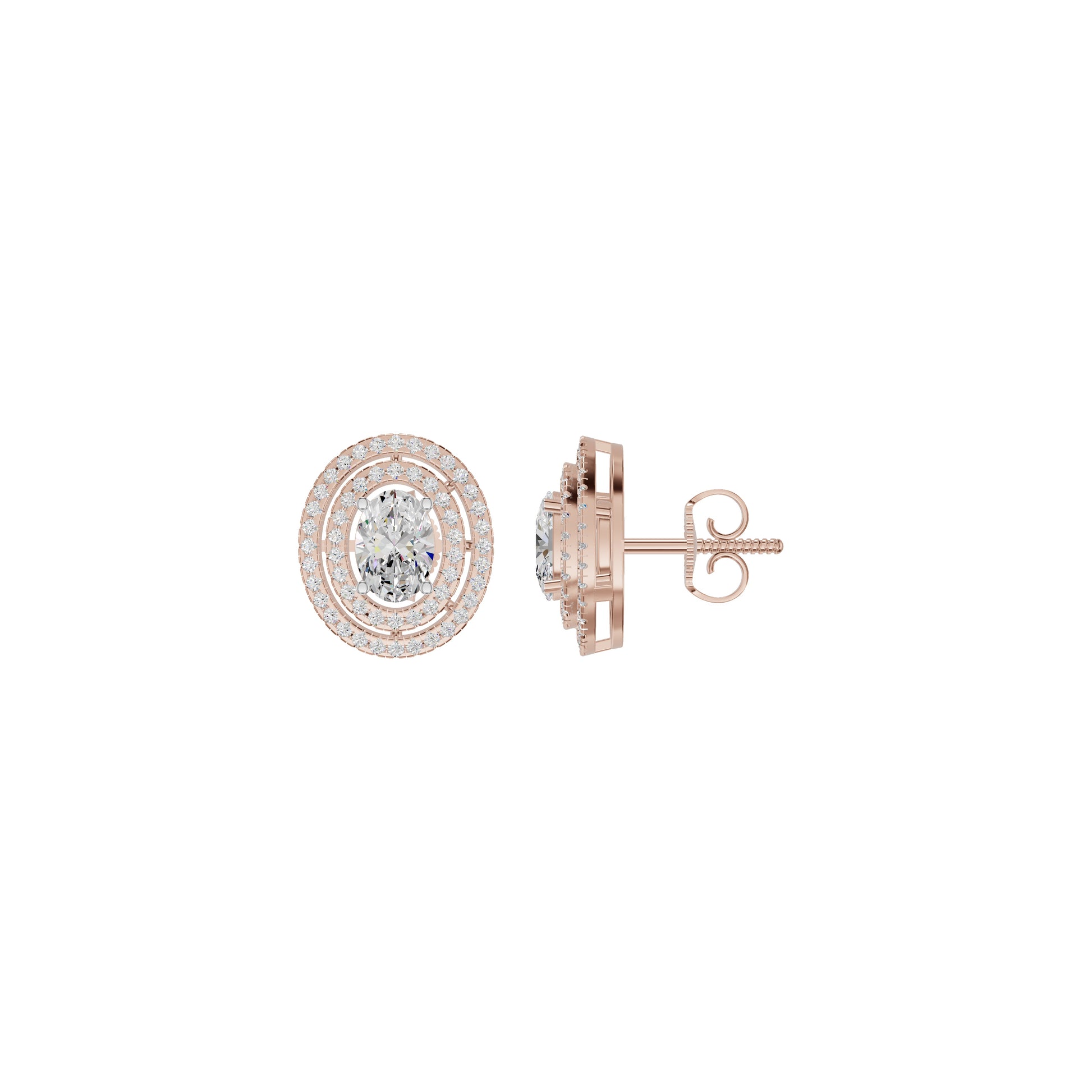 Sleek Oval Cut Halo Diamond Earrings 18 KT / Rose Gold