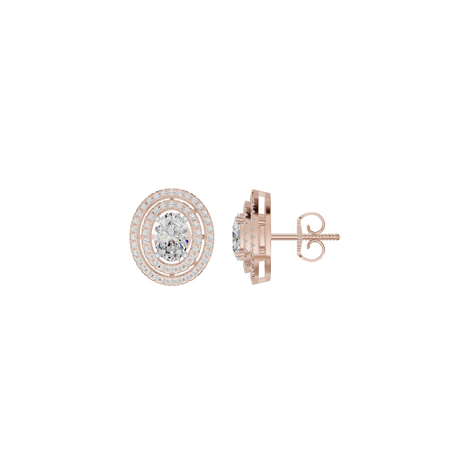 Sleek Oval Cut Halo Diamond Earrings 18 KT / Rose Gold