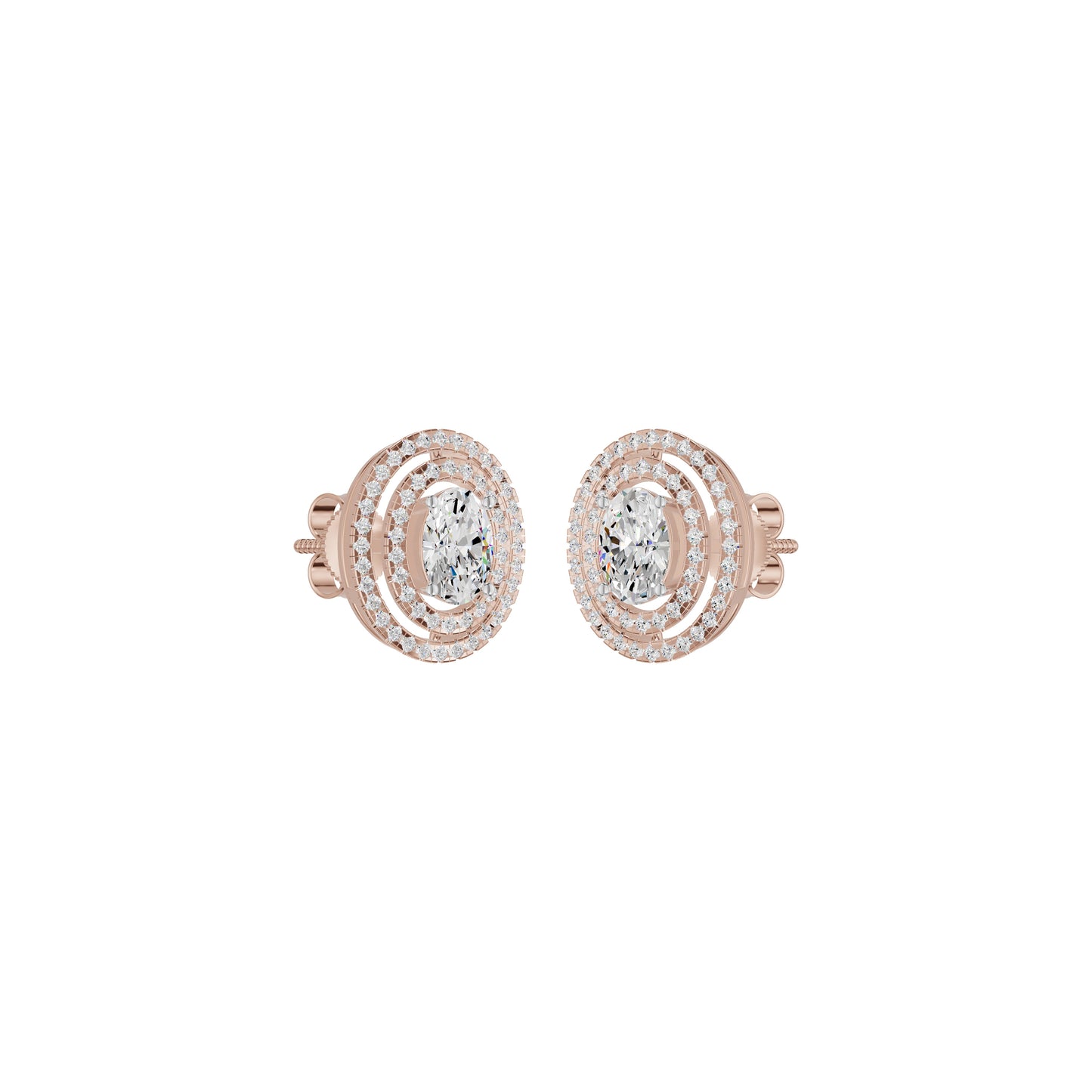 Sleek Oval Cut Halo Diamond Earrings 18 KT / Rose Gold