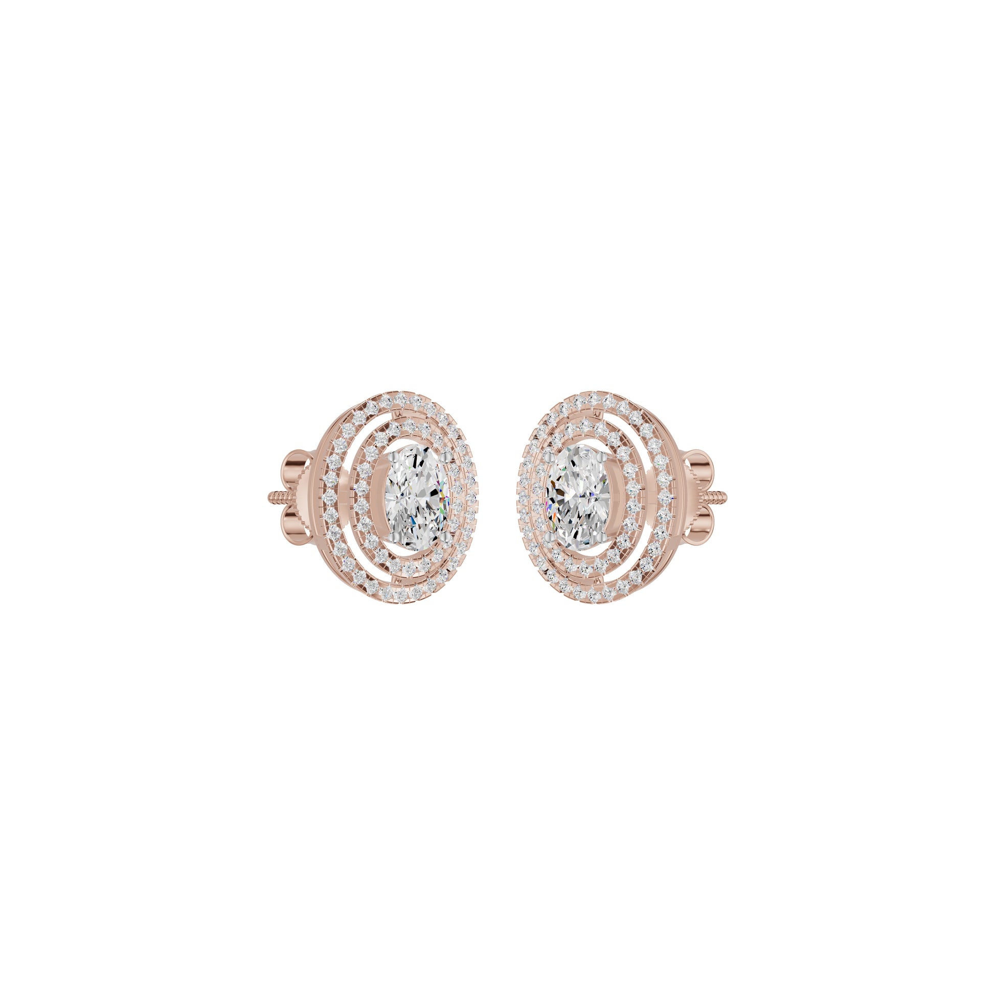 Sleek Oval Cut Halo Diamond Earrings 18 KT / Rose Gold