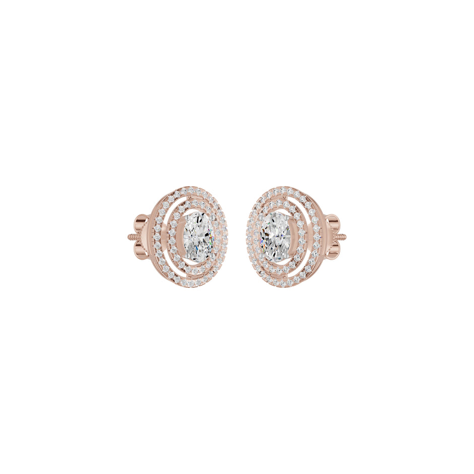 Sleek Oval Cut Halo Diamond Earrings 18 KT / Rose Gold