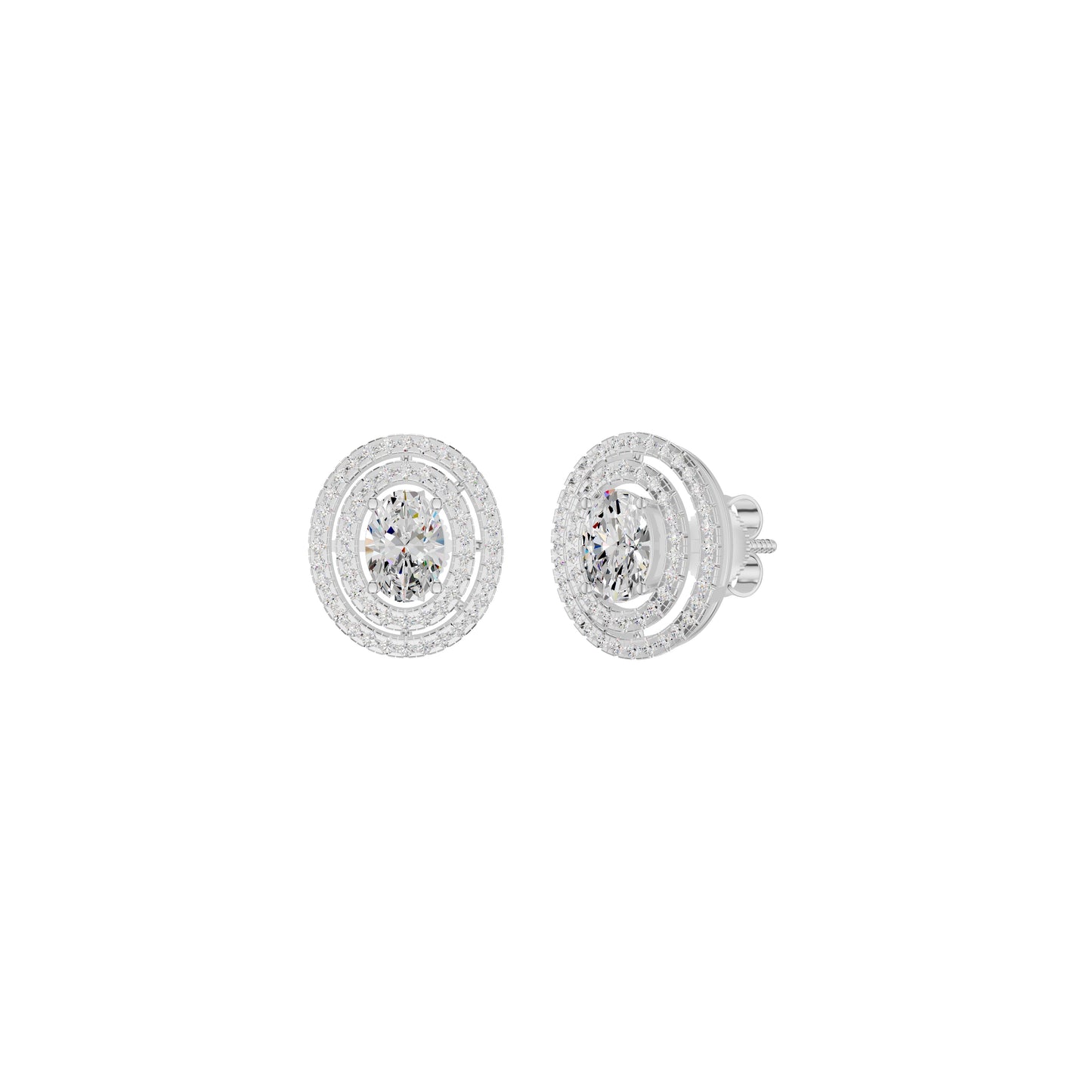 Sleek Oval Cut Halo Diamond Earrings 18 KT / White Gold