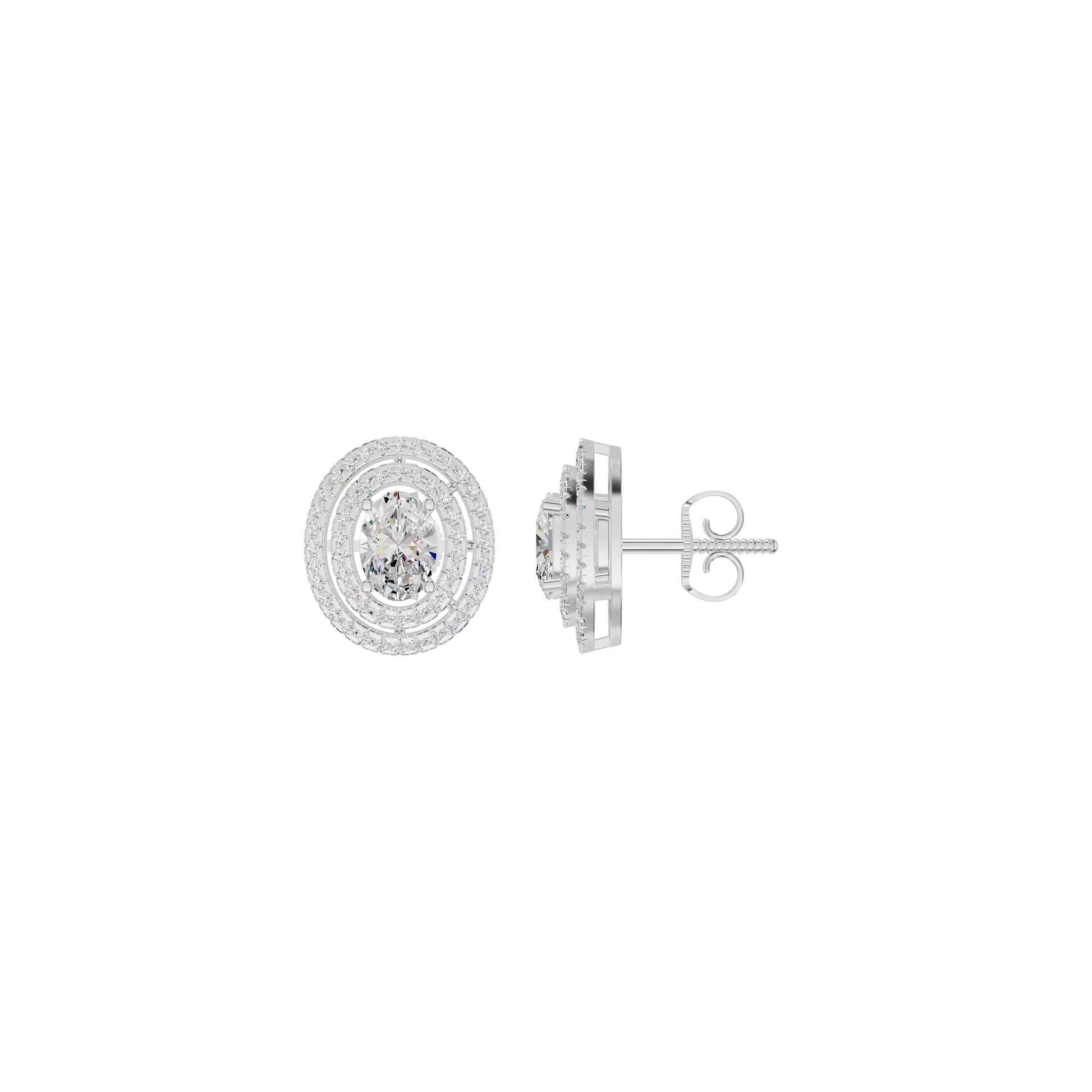 Sleek Oval Cut Halo Diamond Earrings 18 KT / White Gold