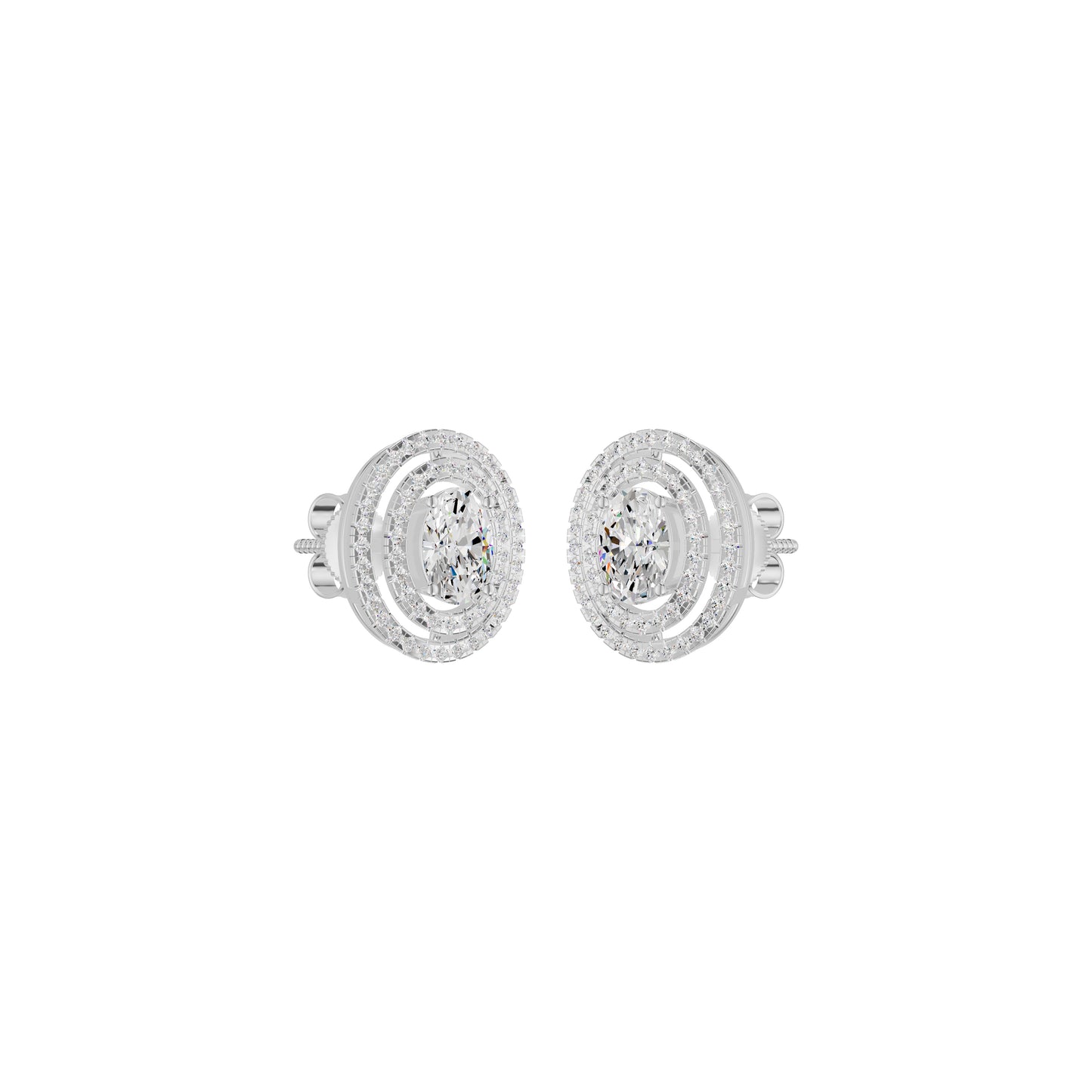 Sleek Oval Cut Halo Diamond Earrings 18 KT / White Gold