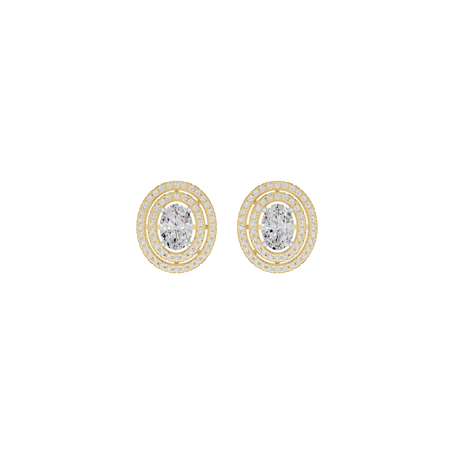 Sleek Oval Cut Halo Diamond Earrings 18 KT / Yellow Gold