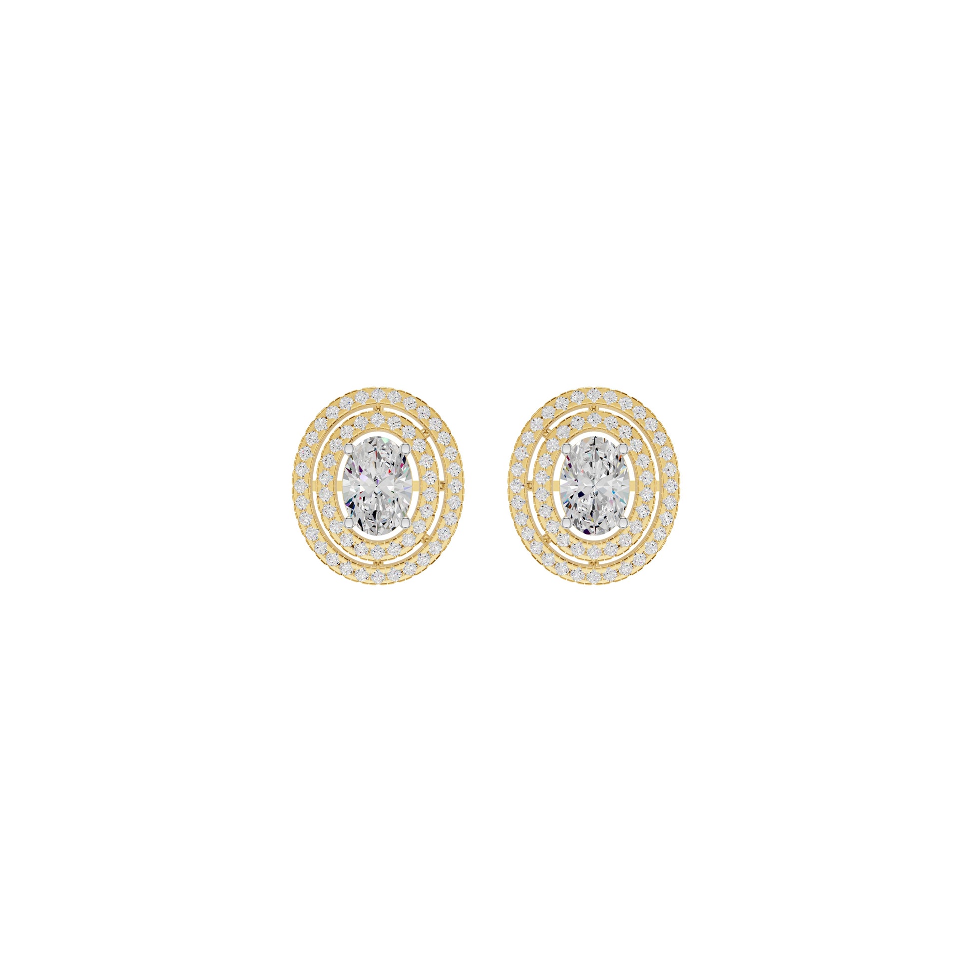 Sleek Oval Cut Halo Diamond Earrings 18 KT / Yellow Gold