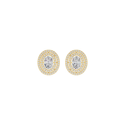 Sleek Oval Cut Halo Diamond Earrings 18 KT / Yellow Gold