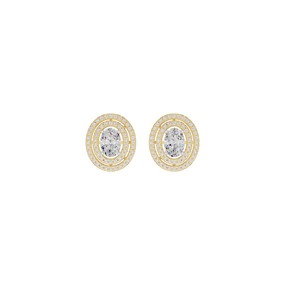 Sleek Oval Cut Halo Diamond Earrings 18 KT / Yellow Gold