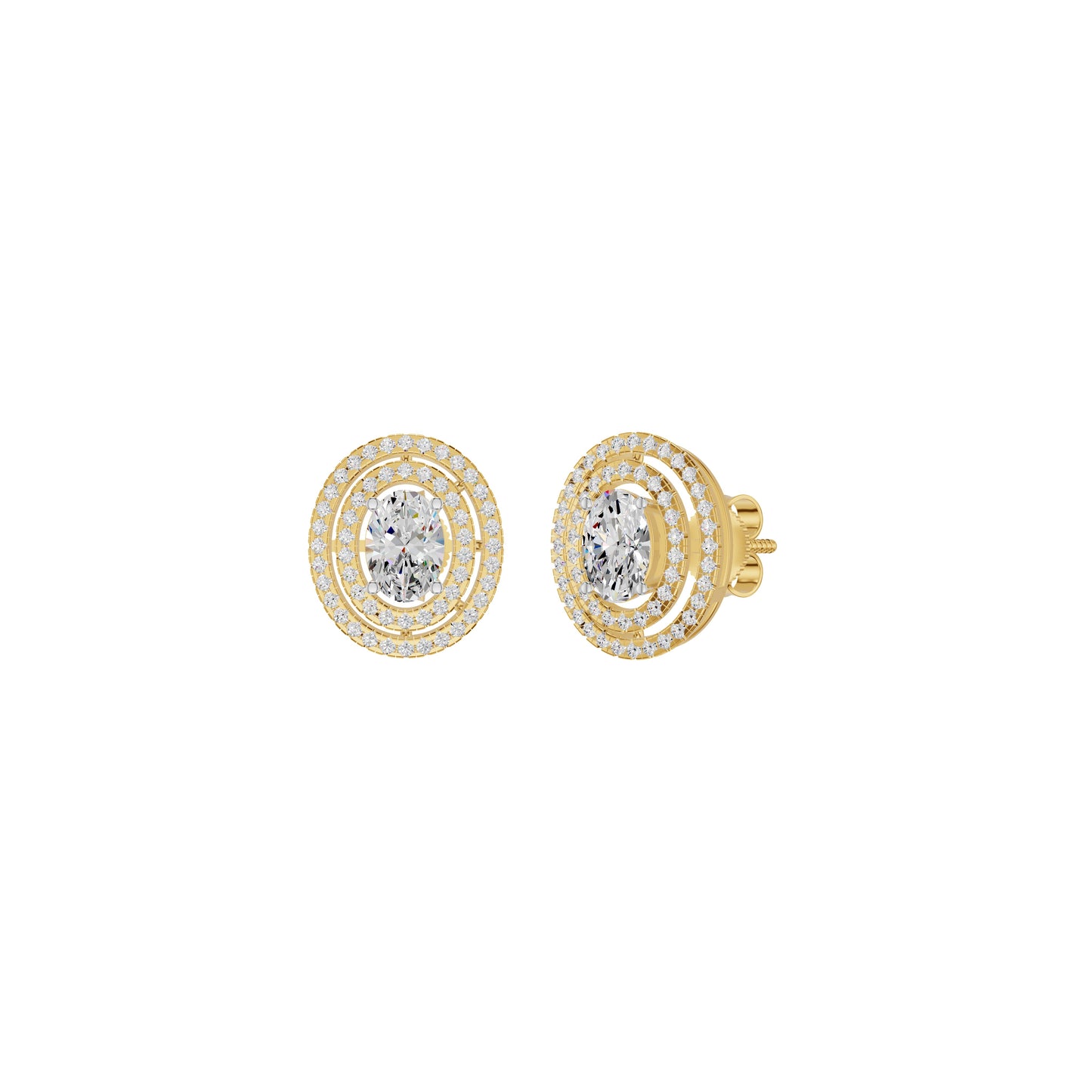 Sleek Oval Cut Halo Diamond Earrings 18 KT / Yellow Gold