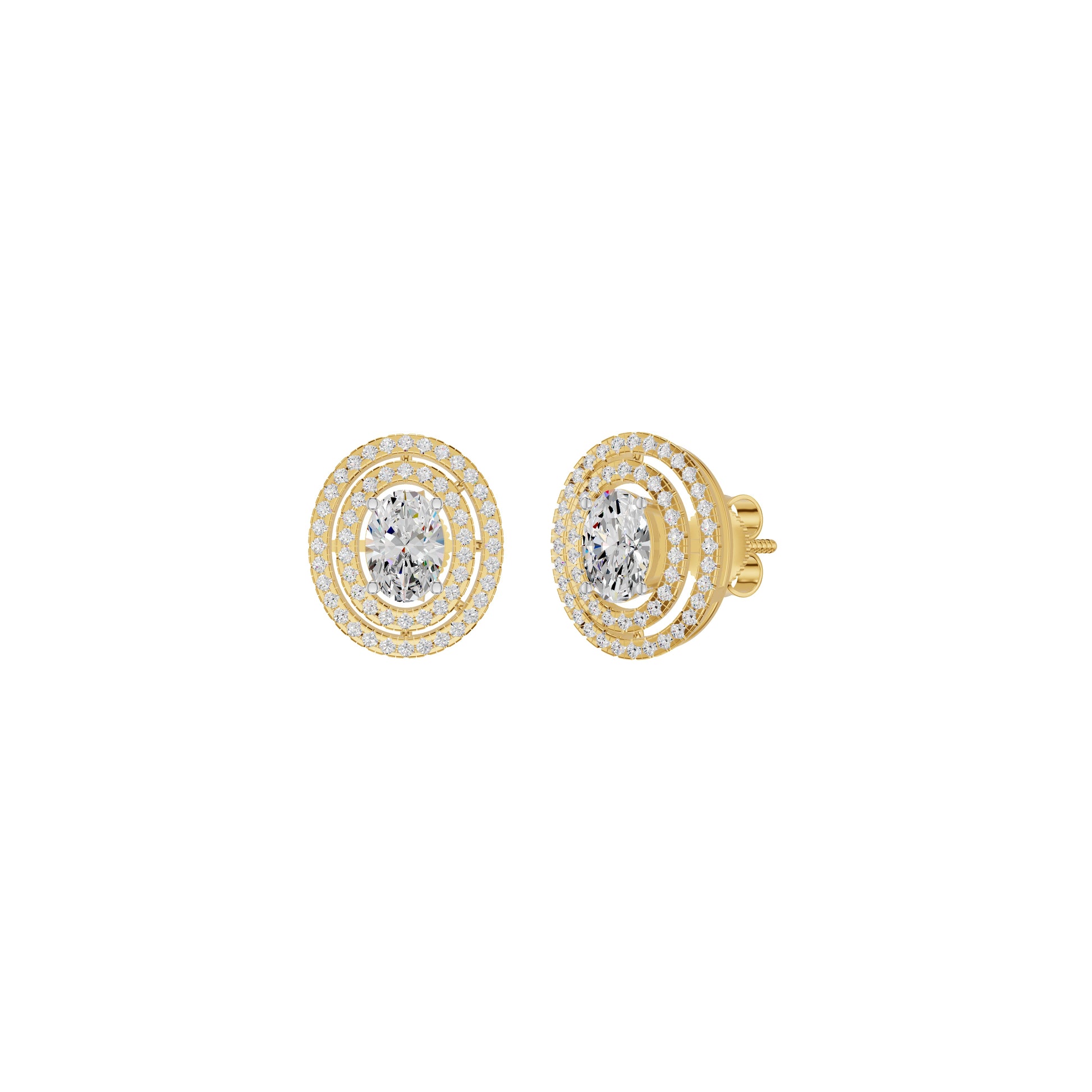 Sleek Oval Cut Halo Diamond Earrings 18 KT / Yellow Gold