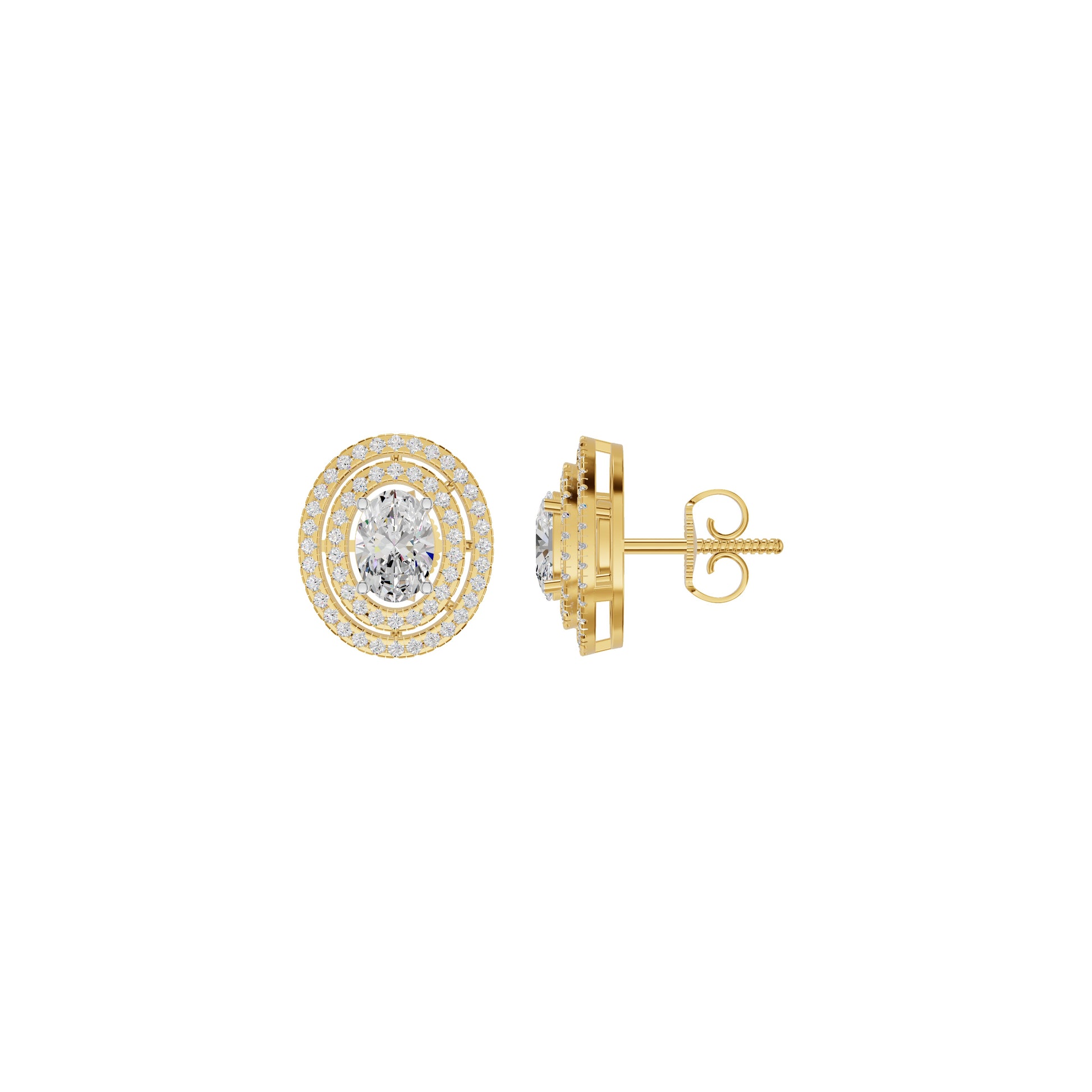 Sleek Oval Cut Halo Diamond Earrings 18 KT / Yellow Gold