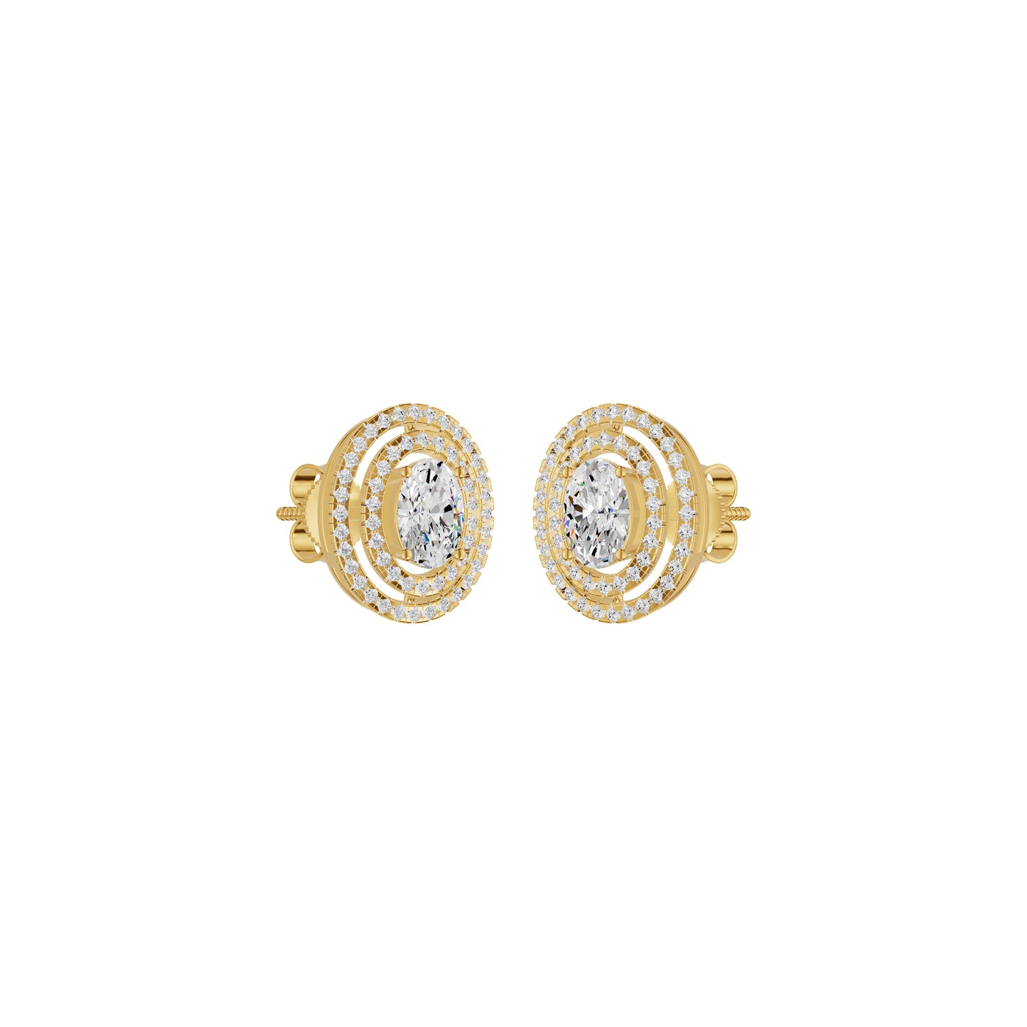 Sleek Oval Cut Halo Diamond Earrings 18 KT / Yellow Gold