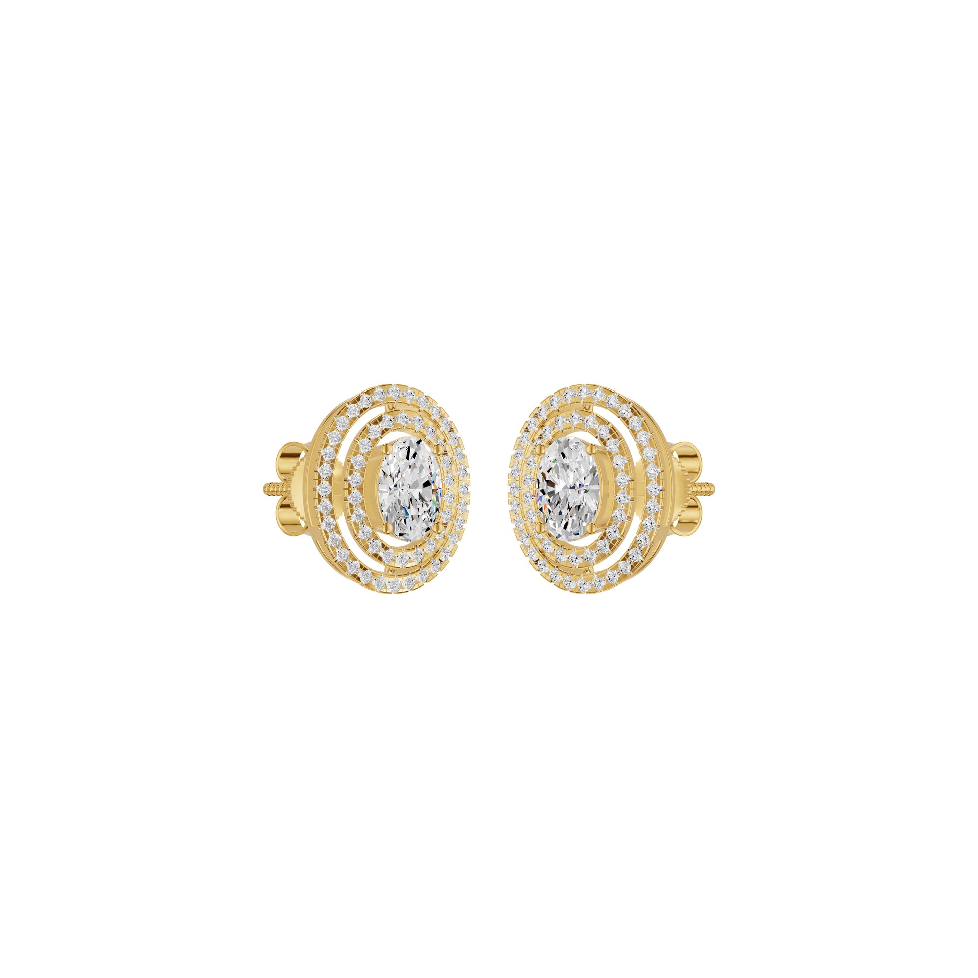 Sleek Oval Cut Halo Diamond Earrings 18 KT / Yellow Gold