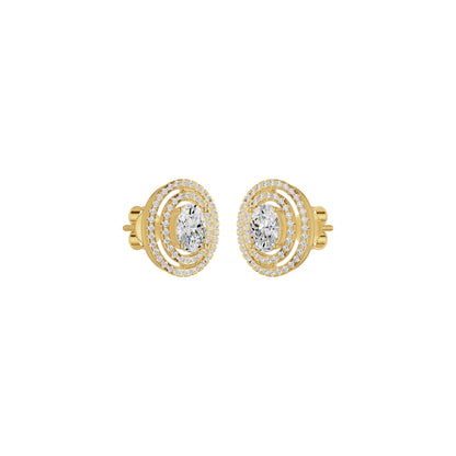Sleek Oval Cut Halo Diamond Earrings 18 KT / Yellow Gold