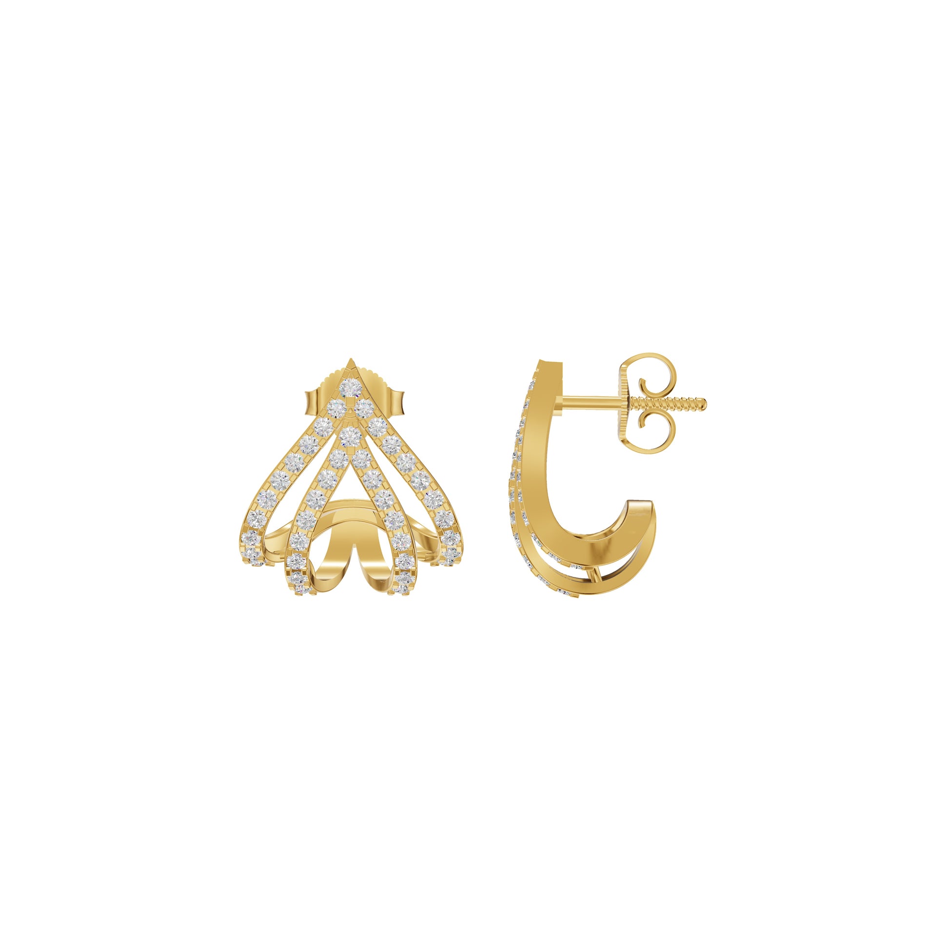 Arrow Edge Diamond Bali Earrings 18 KT / Yellow Gold