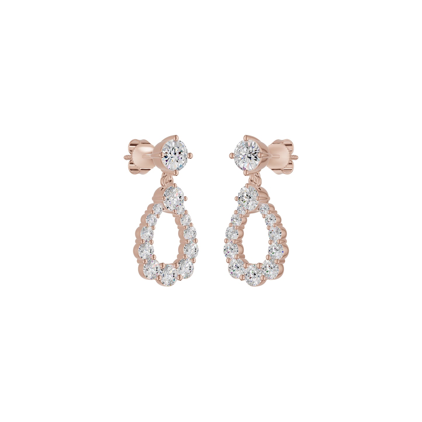 Crown Loop Diamond Drop Earrings 18 KT / Rose Gold