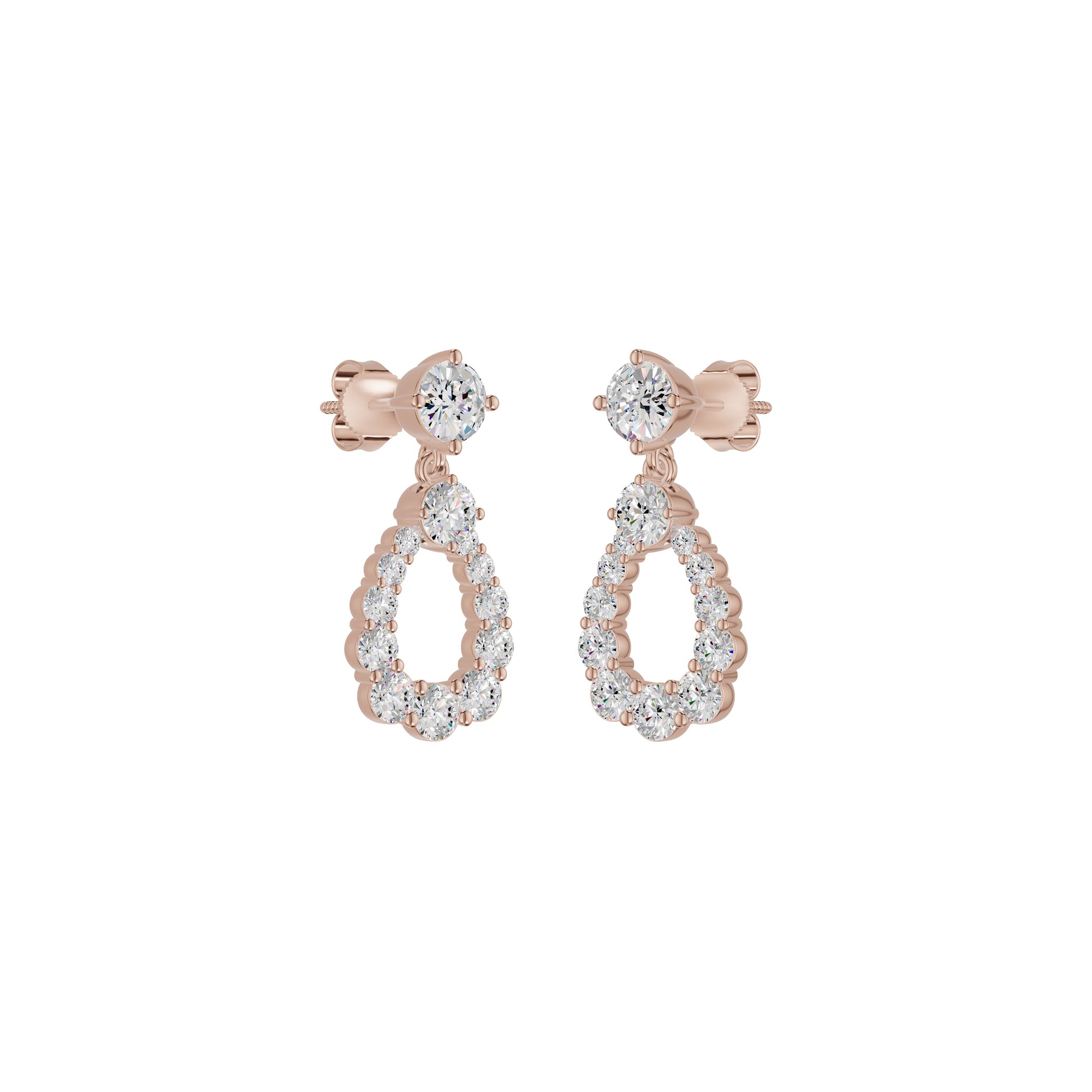 Crown Loop Diamond Drop Earrings 18 KT / Rose Gold
