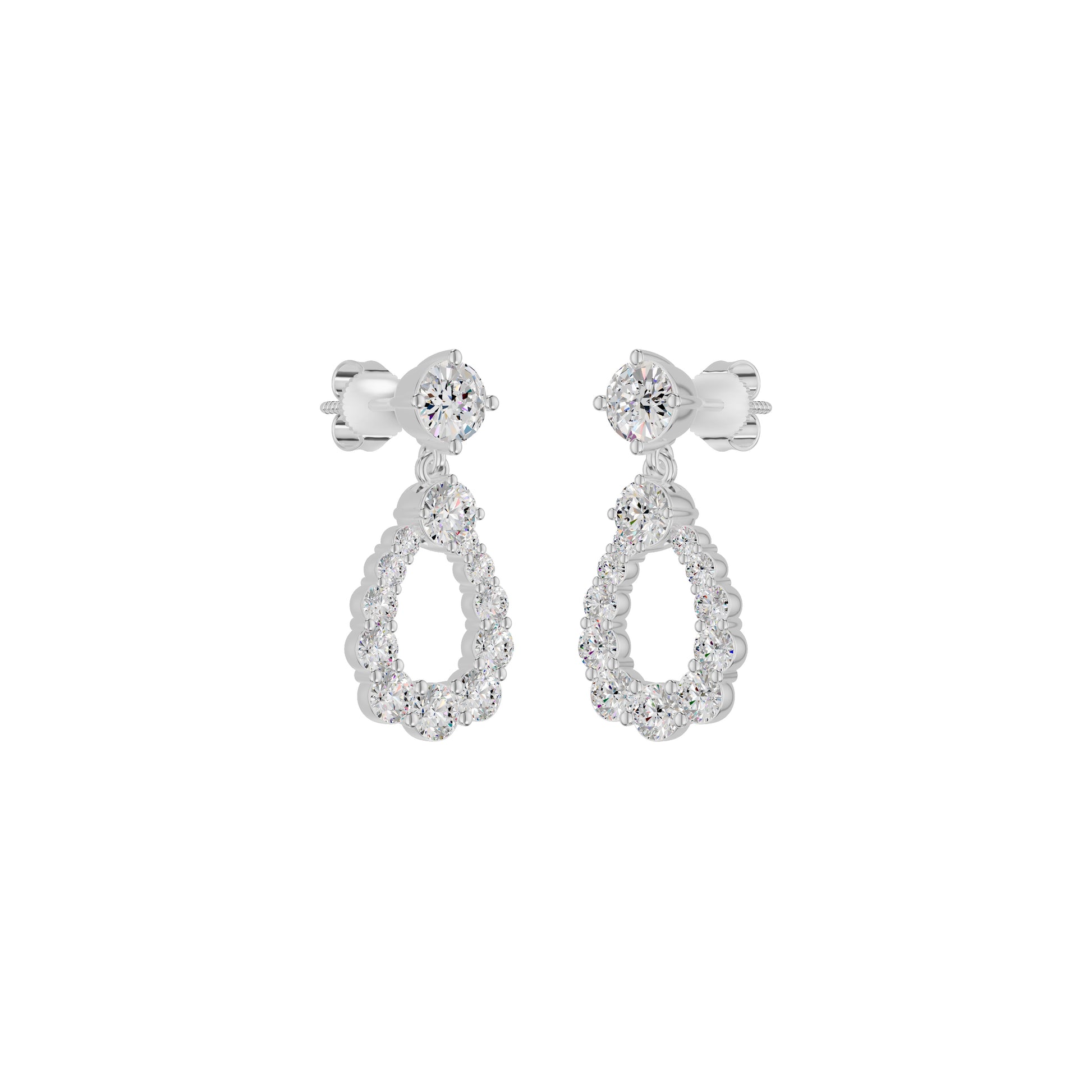 Crown Loop Diamond Drop Earrings 18 KT / White Gold