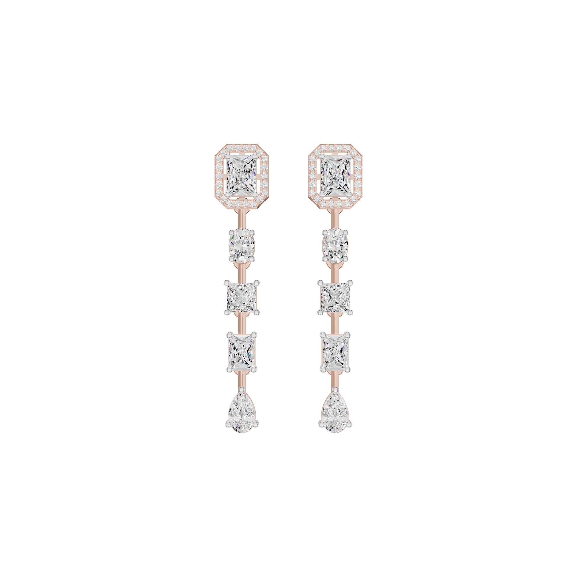 Emerald Trinkle Diamond Drop Earrings 18 KT / Rose Gold
