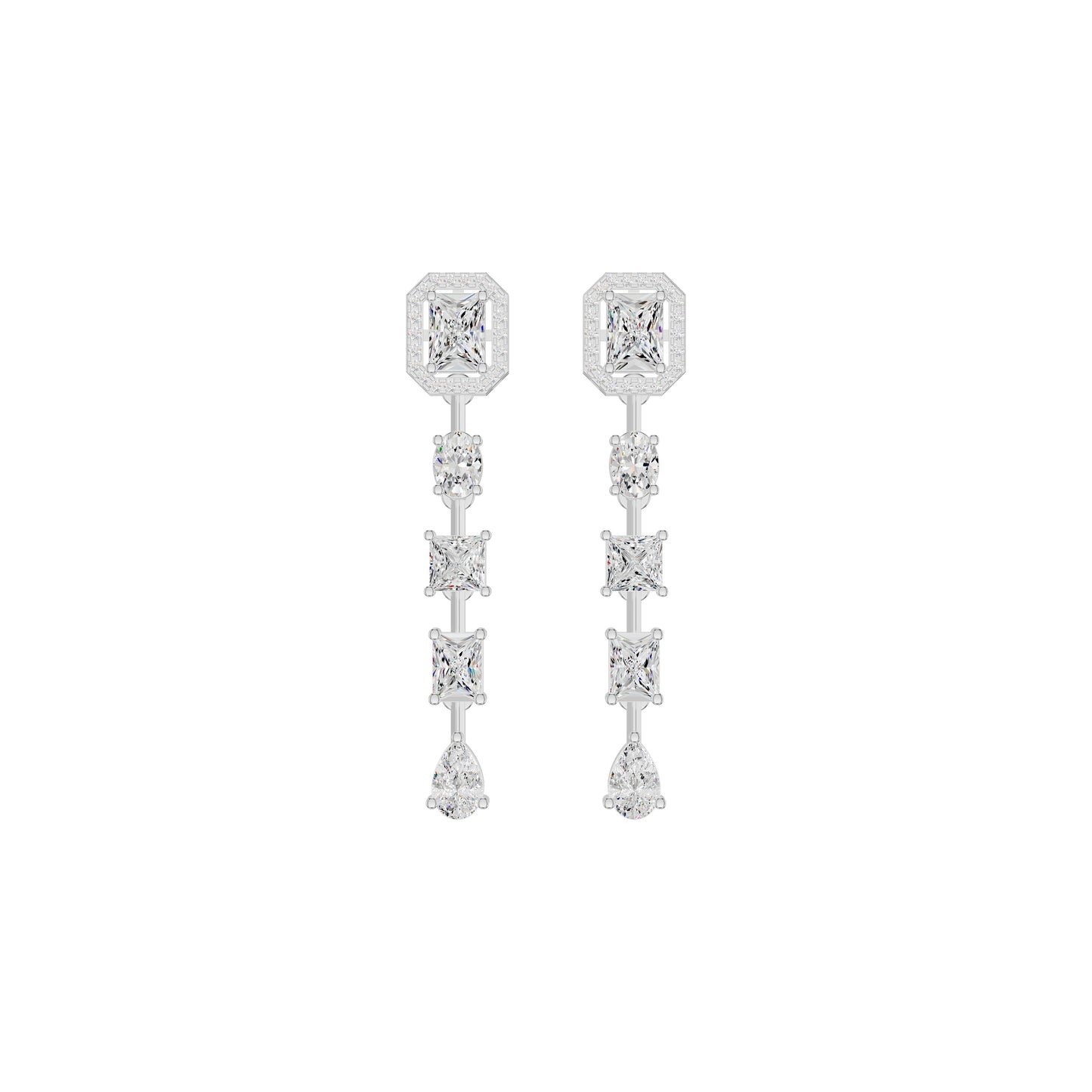 Emerald Trinkle Diamond Drop Earrings 18 KT / White Gold
