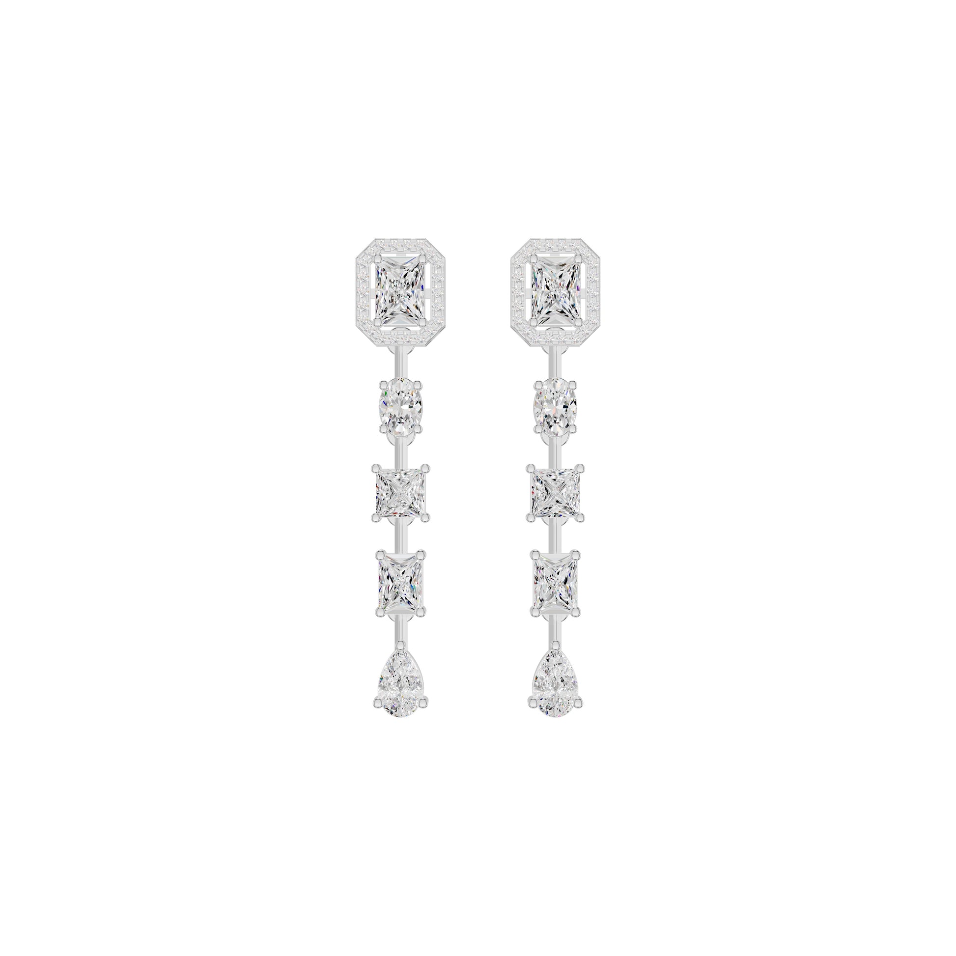 Emerald Trinkle Diamond Drop Earrings 18 KT / White Gold