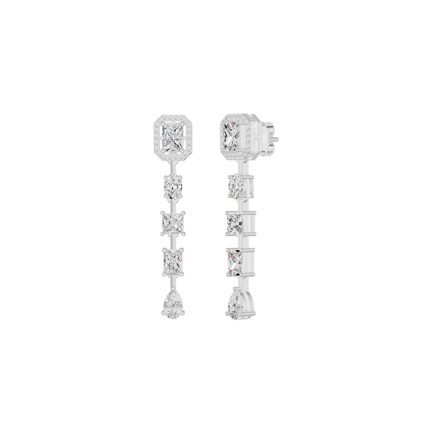 Emerald Trinkle Diamond Drop Earrings 18 KT / White Gold