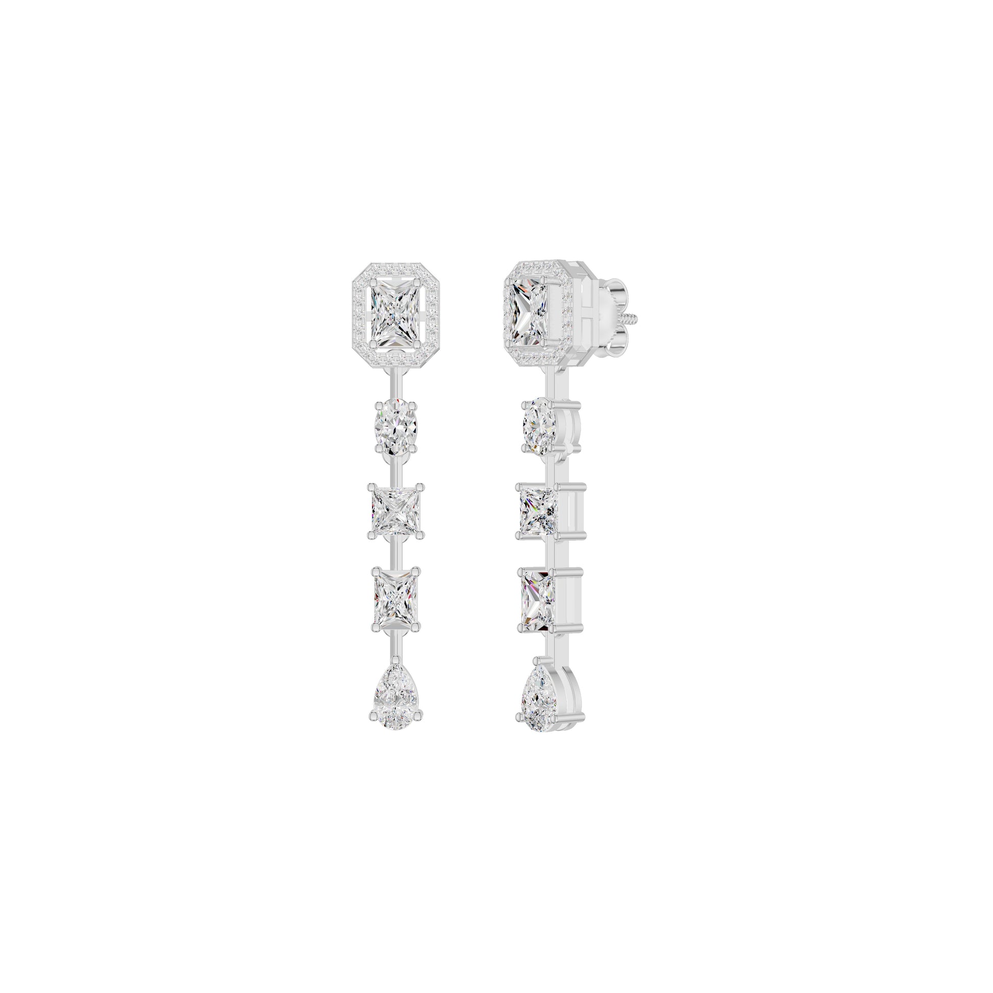 Emerald Trinkle Diamond Drop Earrings 18 KT / White Gold