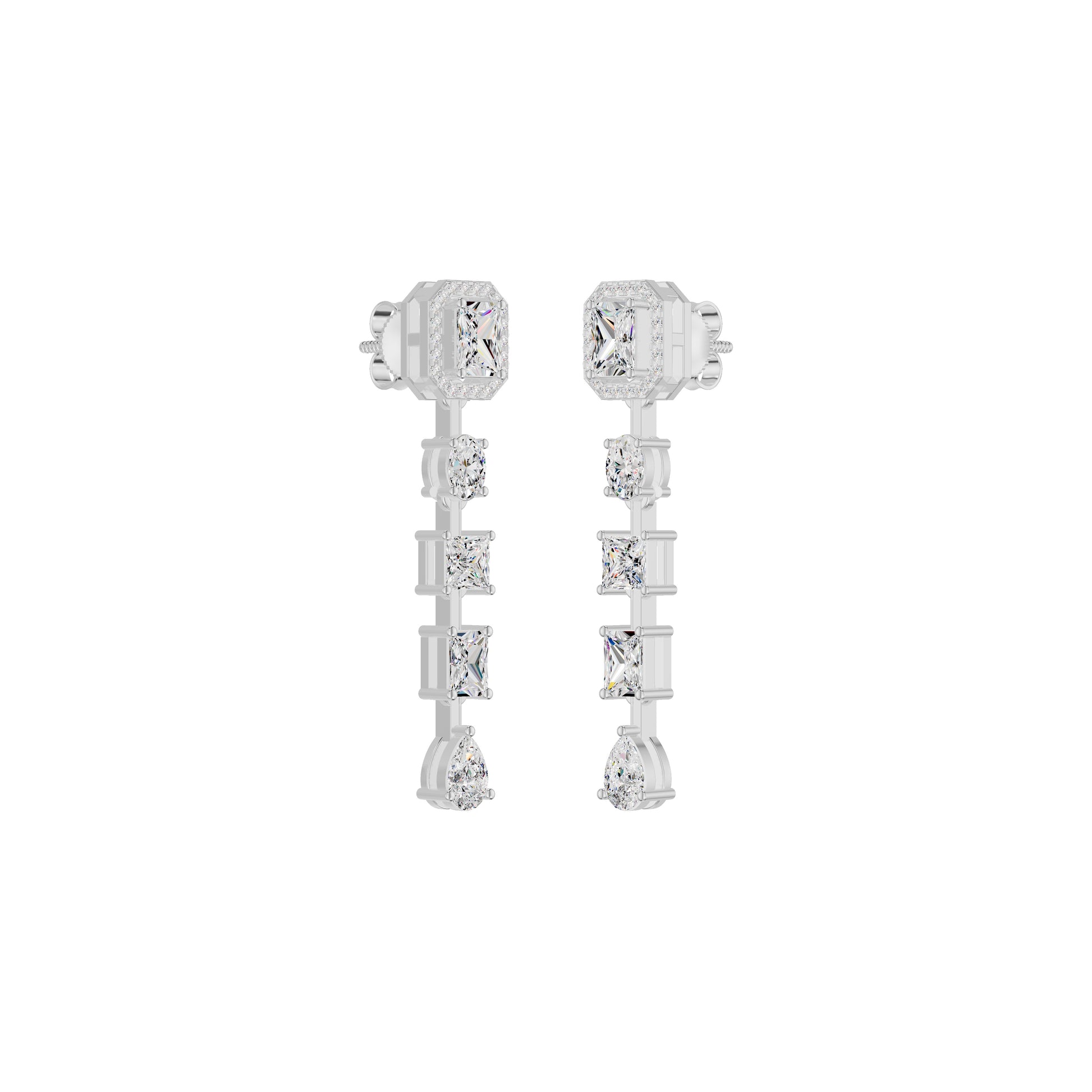 Emerald Trinkle Diamond Drop Earrings 18 KT / White Gold
