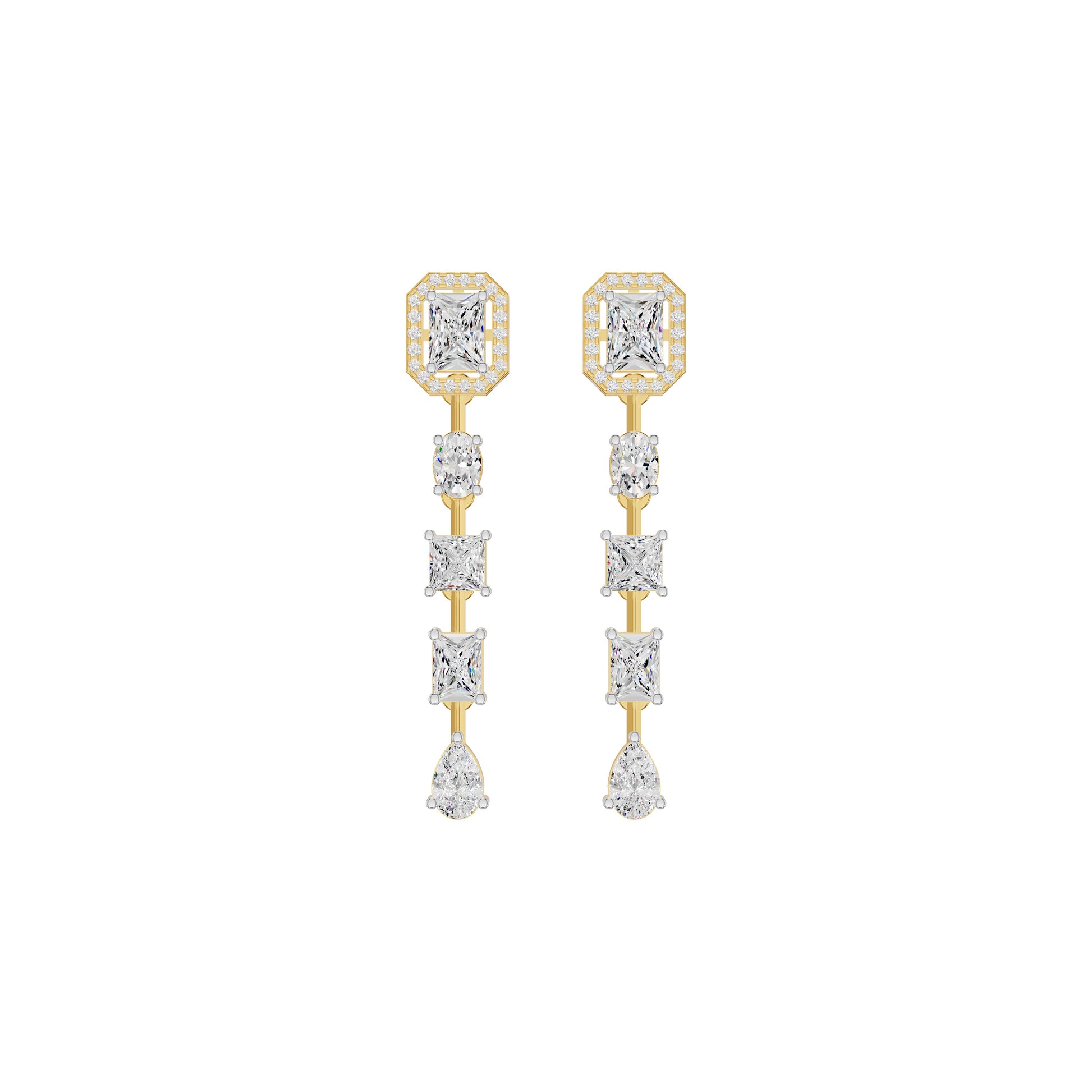 Emerald Trinkle Diamond Drop Earrings 18 KT / Yellow Gold